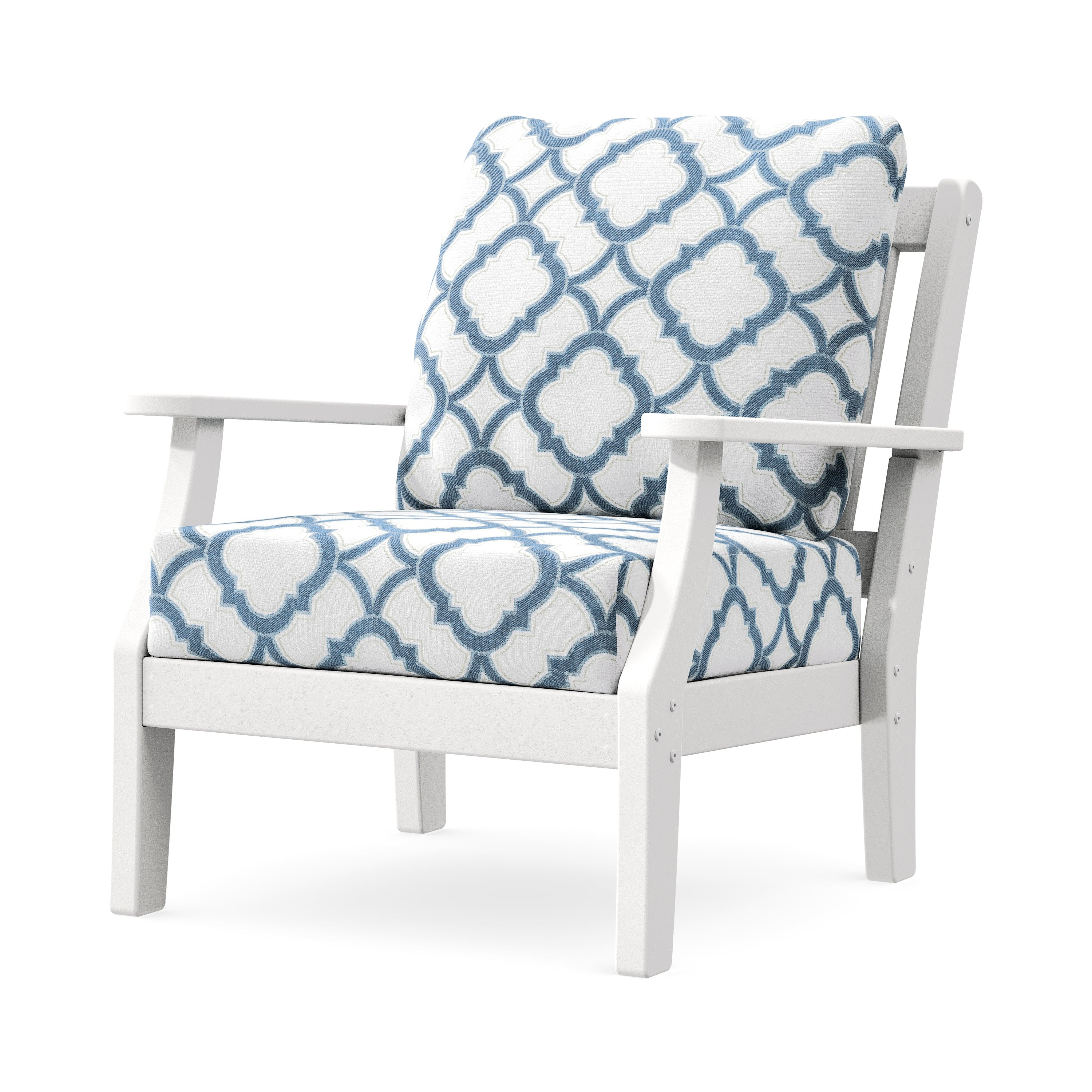 Chinoiserie Deep Seating Chair in White / Trellis Sky Blue