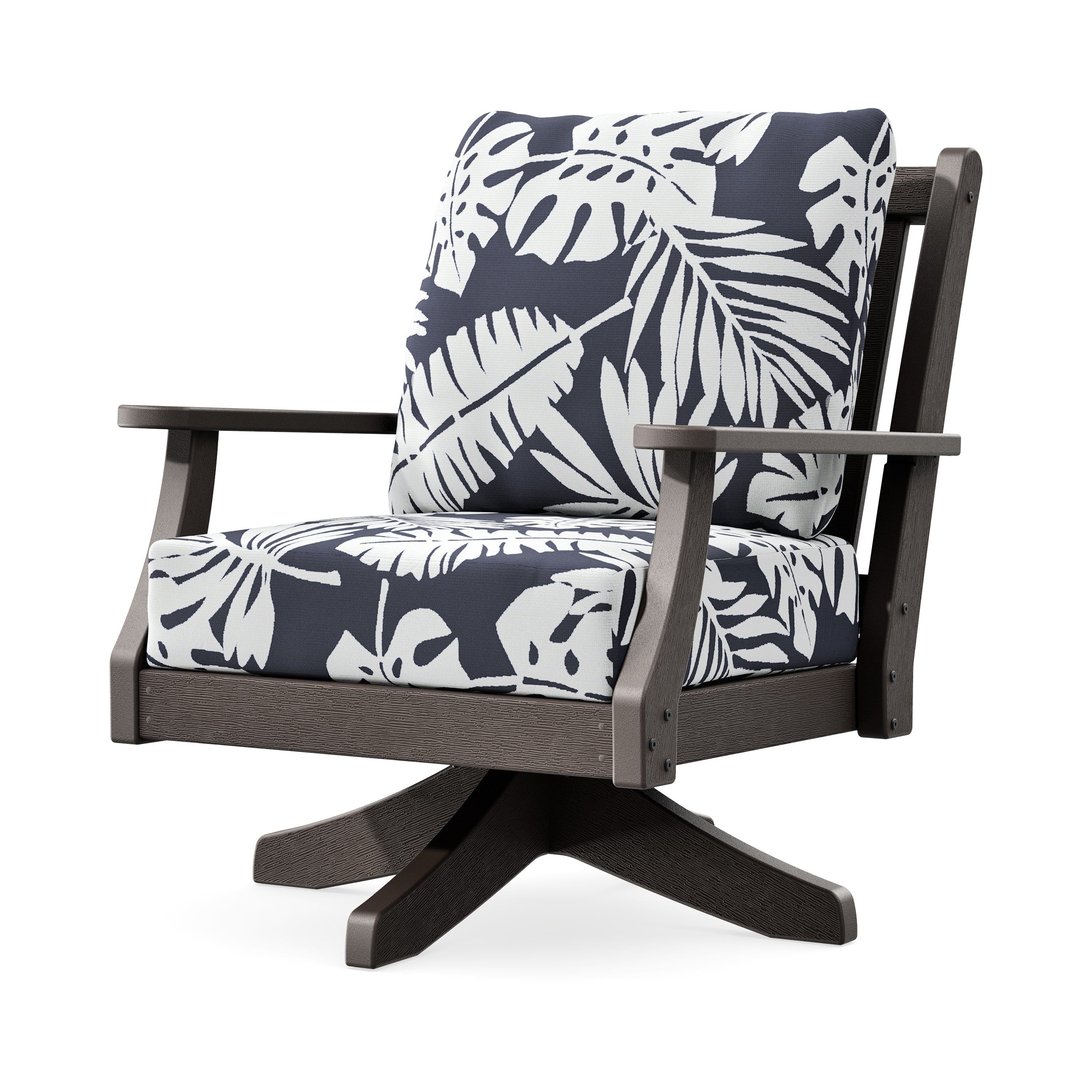Wovendale Deep Seating Swivel Chair in Vintage Coffee / Leaf Navy