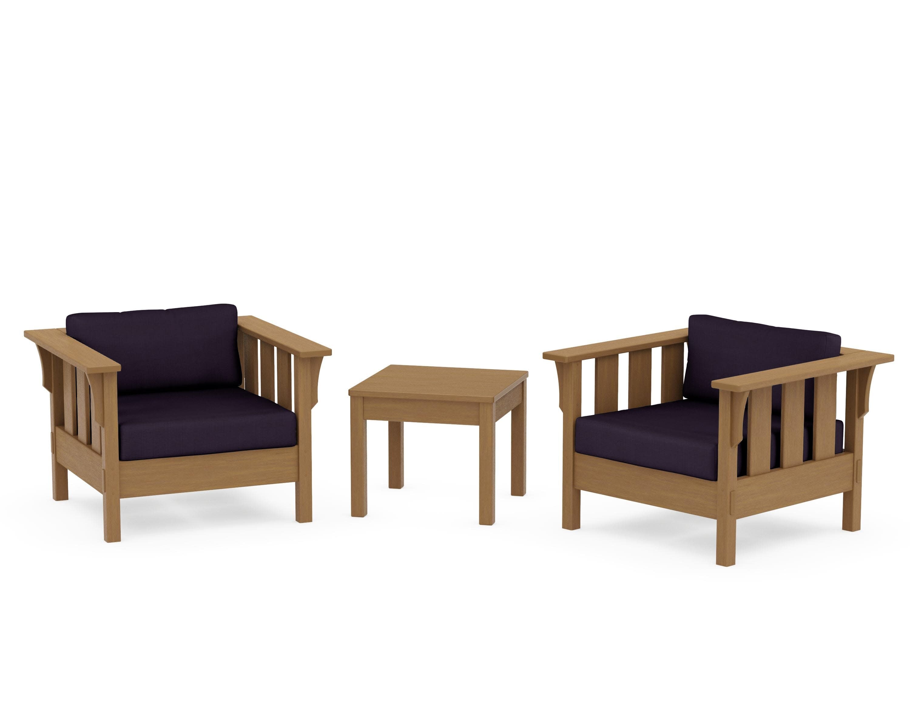 Acadia 3-Piece Deep Seating Set in Natural / Navy Linen