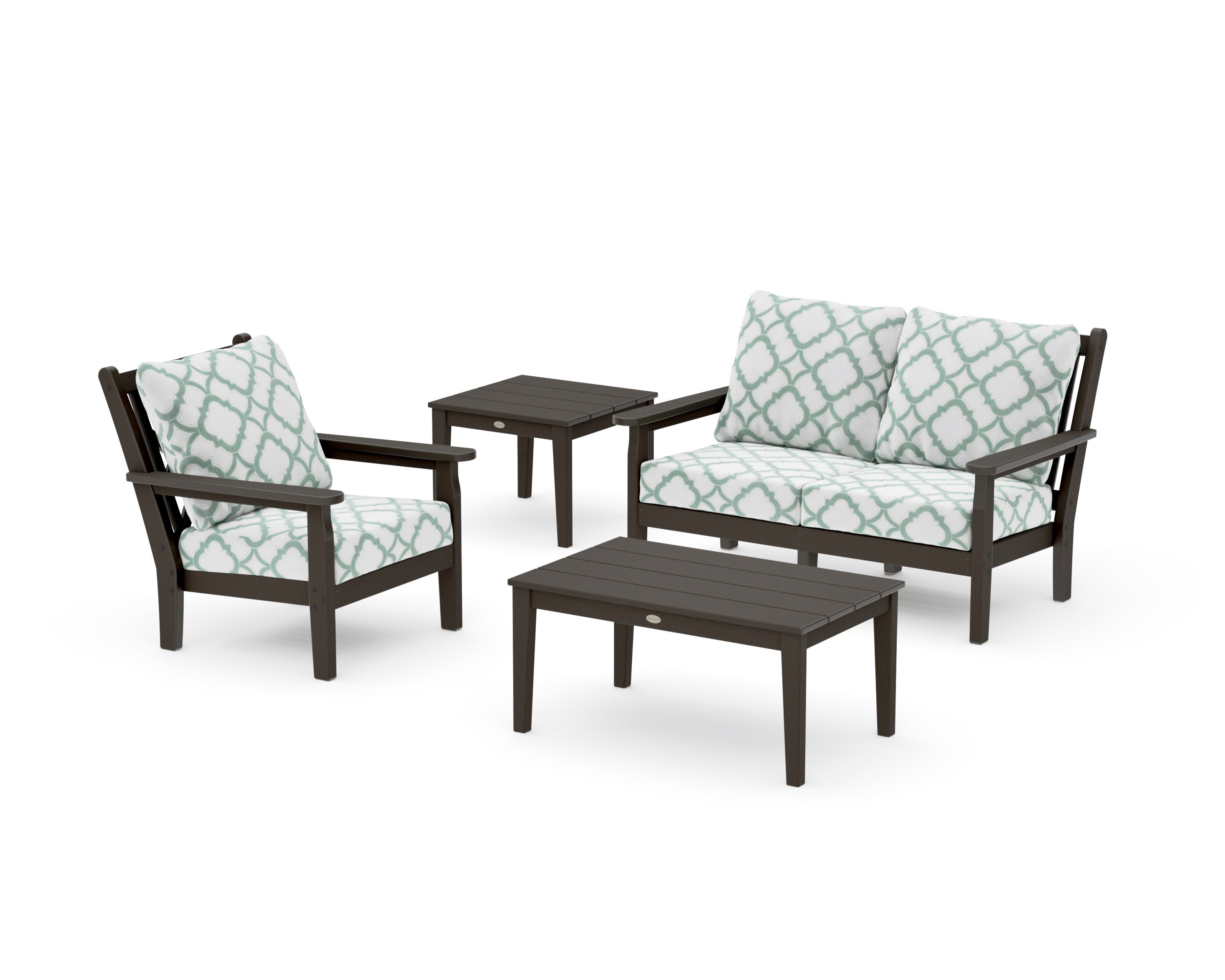 Chippendale 4-Piece Deep Seating Set in Vintage Coffee / Trellis Glacier Spa