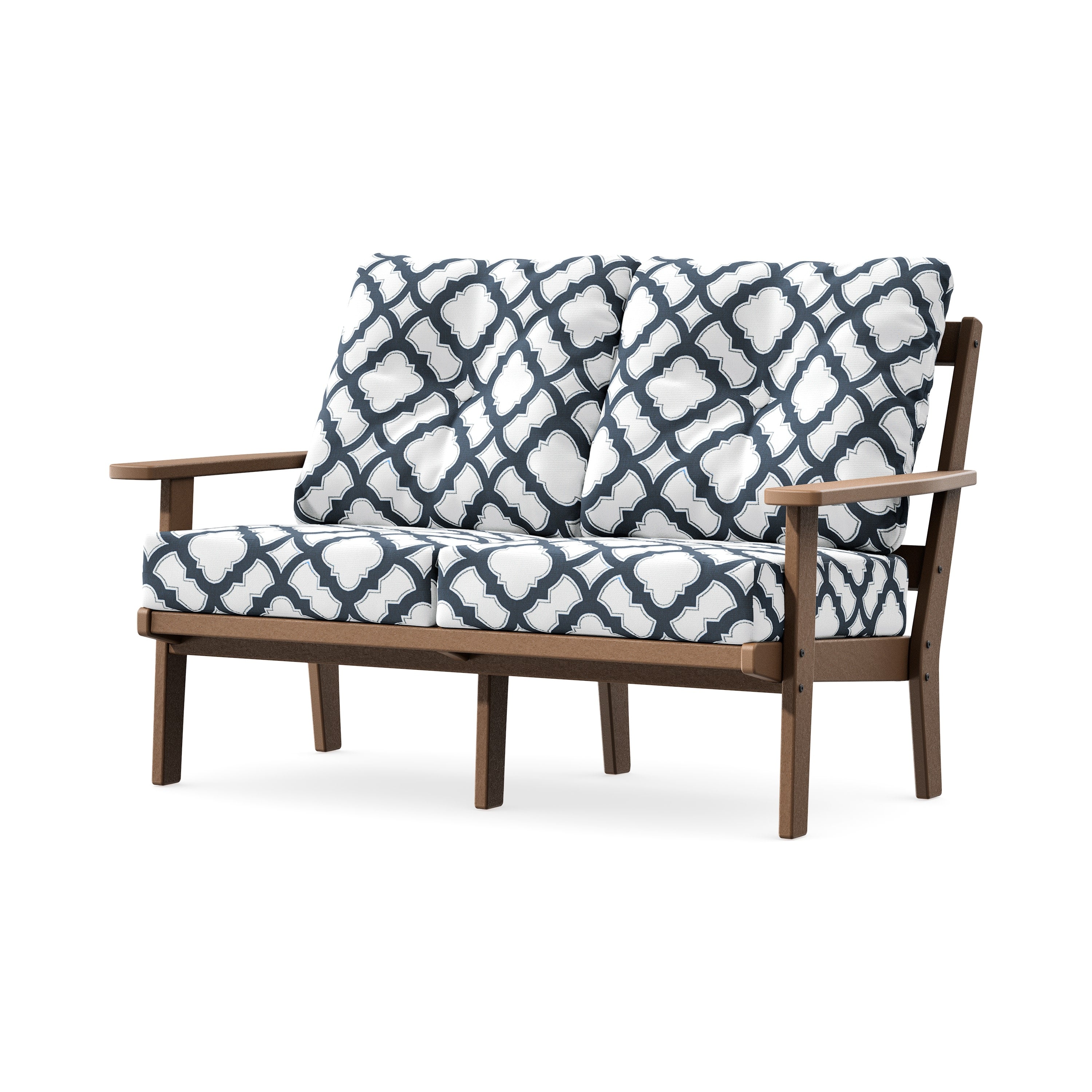 Oxford Deep SeatingLoveseat in Teak / Trellis Marine Indigo