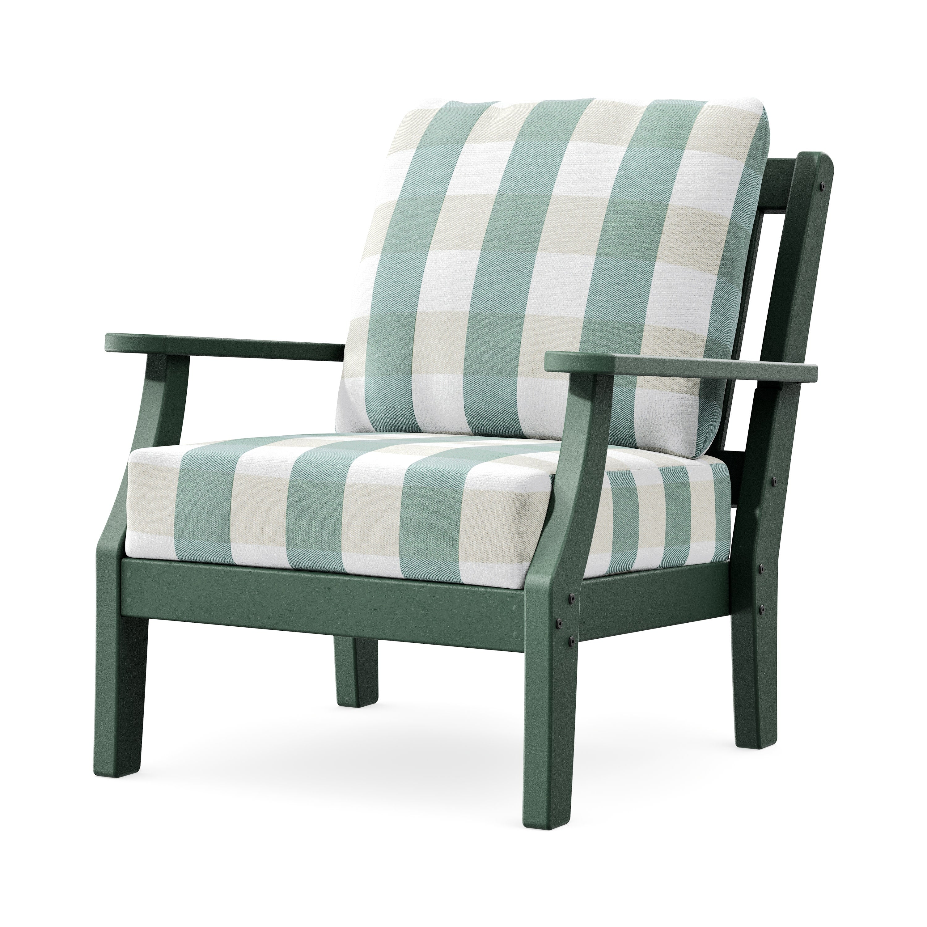 Chinoiserie Deep Seating Chair in Green / Buffalo Plaid Glacier Spa