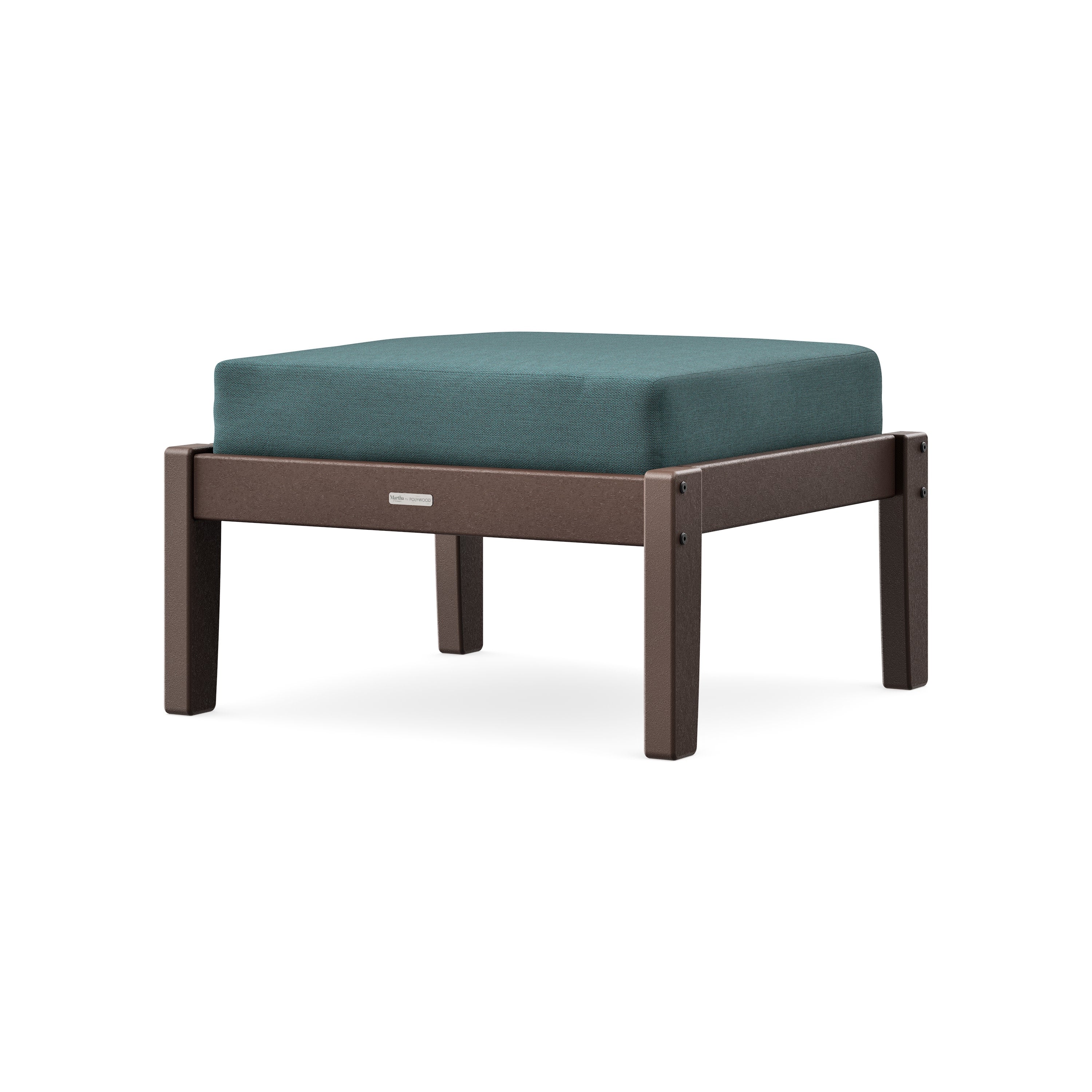 Chinoiserie Deep Seating Ottoman in Mahogany / Ocean Teal