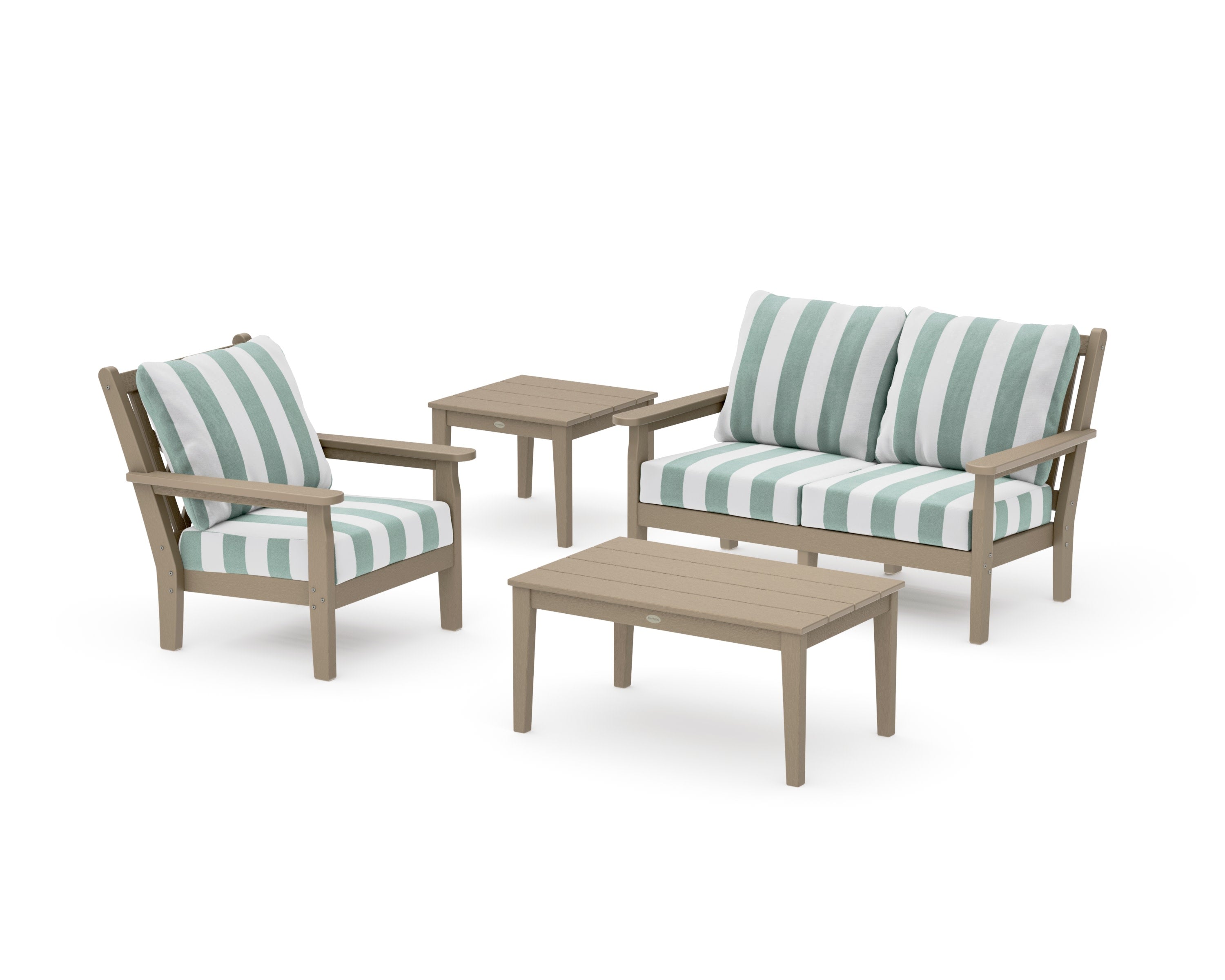 Chippendale 4-Piece Deep Seating Set in Vintage Sahara / Cabana Stripe Glacier Spa