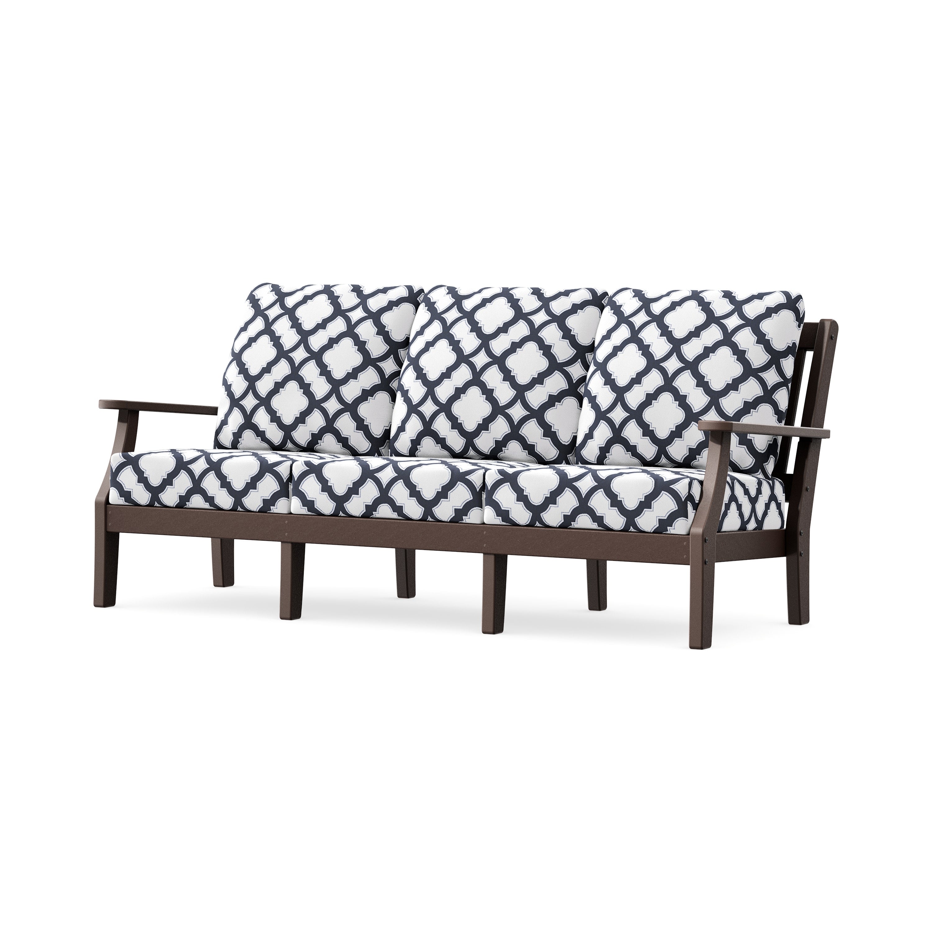 Chinoiserie Deep Seating Sofa in Mahogany / Trellis Navy