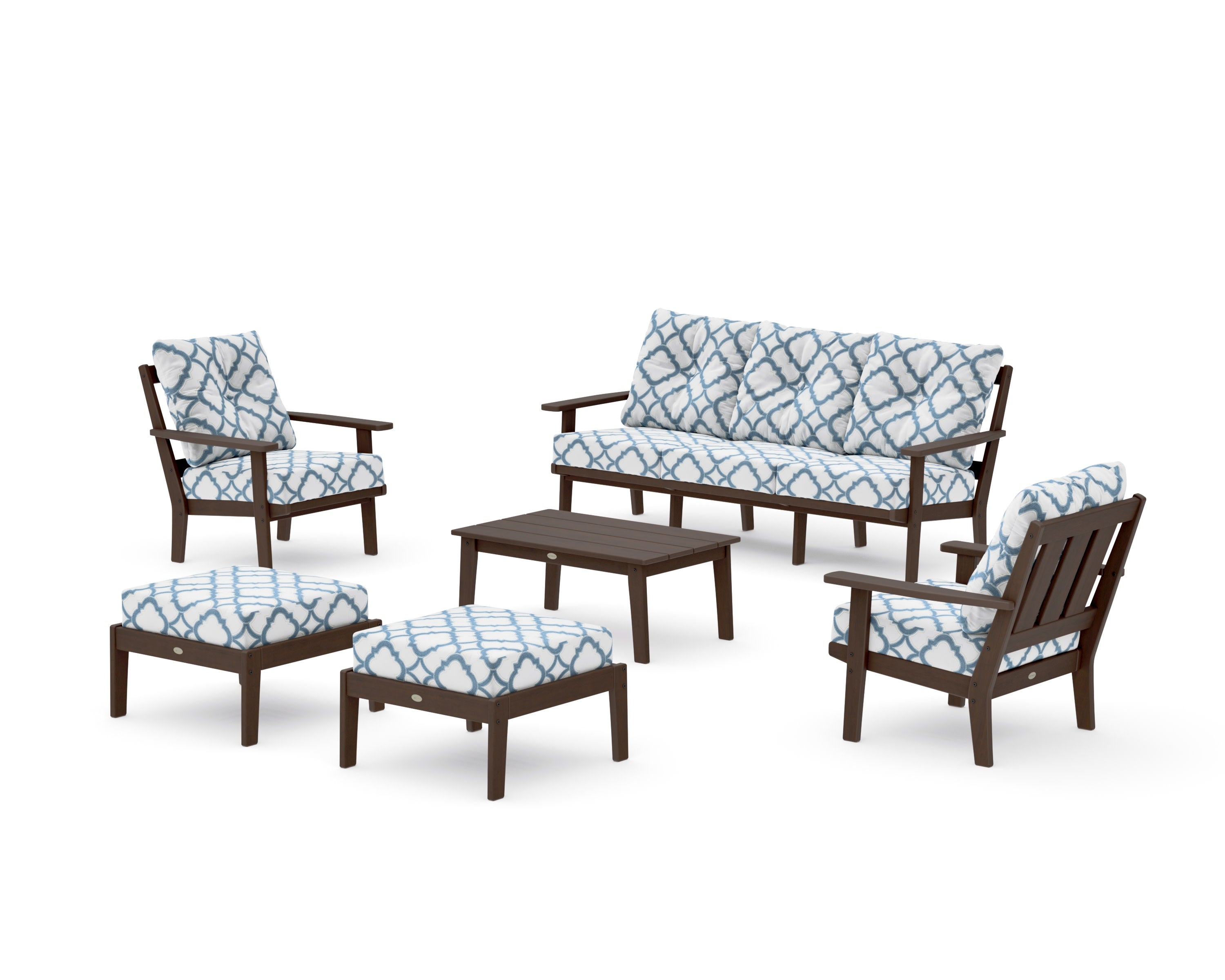 Oxford 6-Piece Lounge Sofa Set in Kona / Trellis Sky Blue