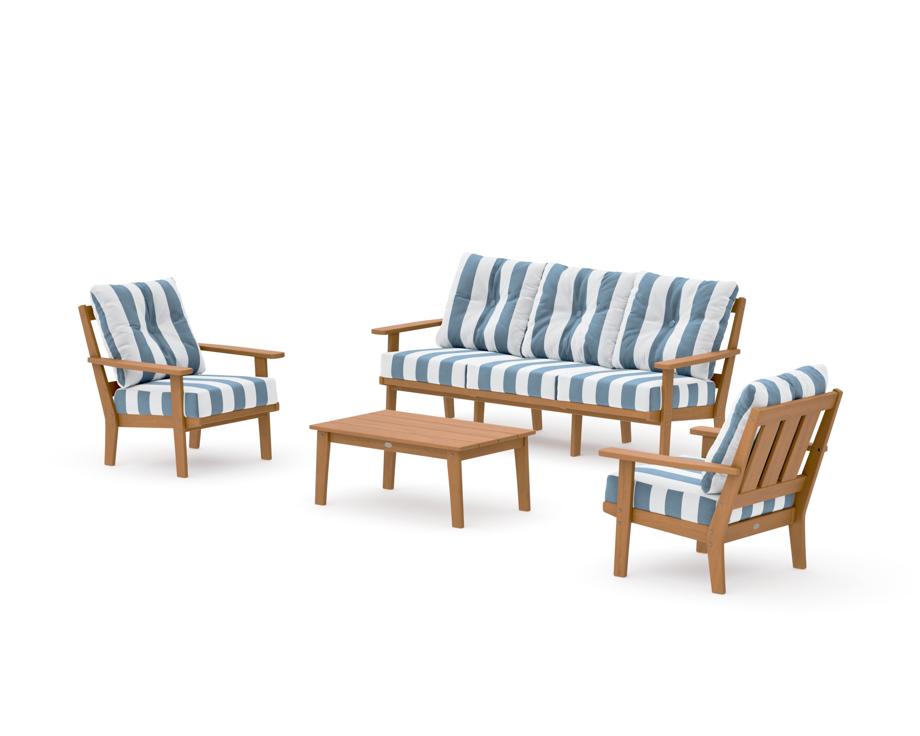 Oxford 4-Piece Deep Seating Set with Sofa in Natural / Cabana Stripe Sky Blue