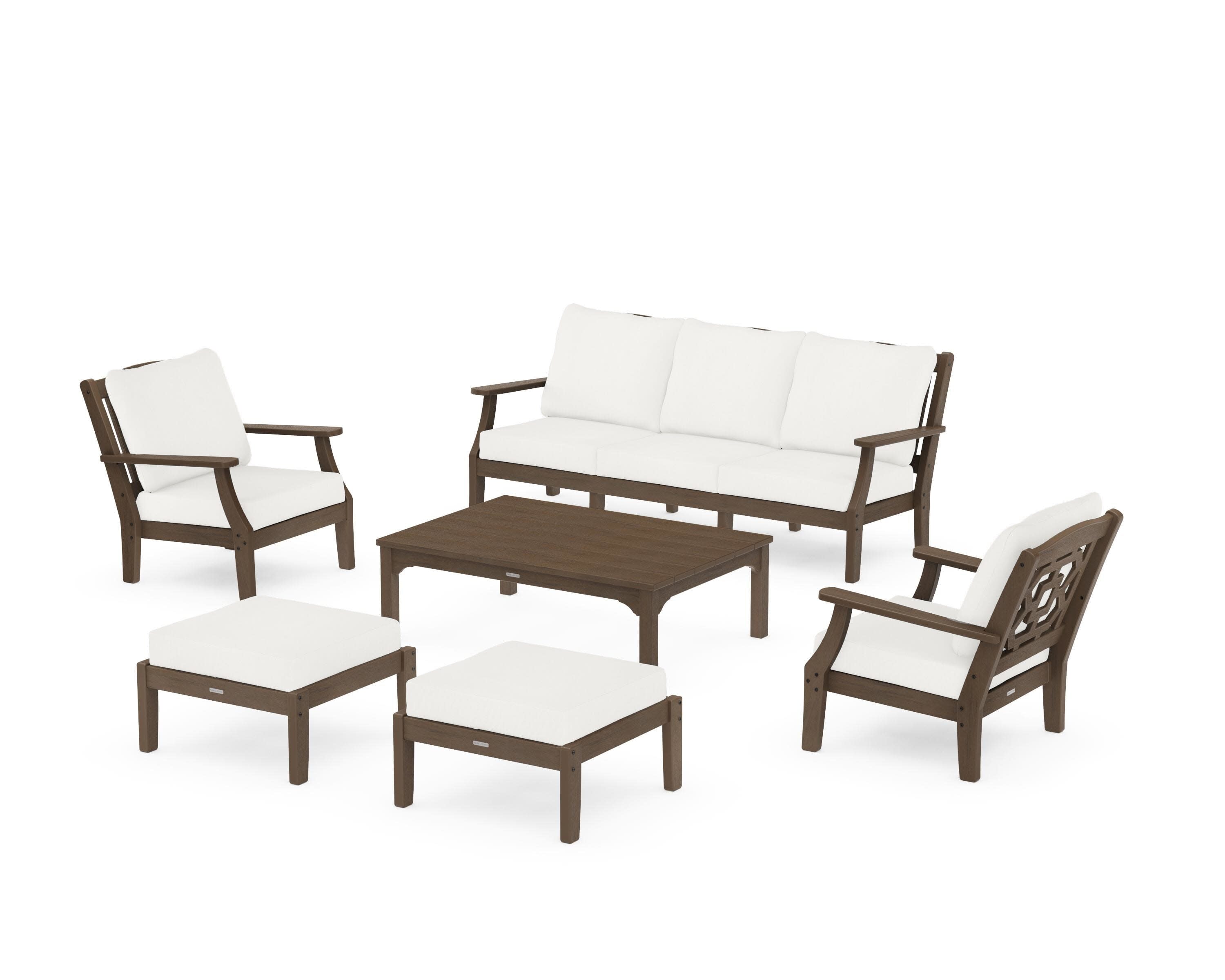 Chinoiserie 6-Piece Lounge Sofa Set in Kona / Natural Linen