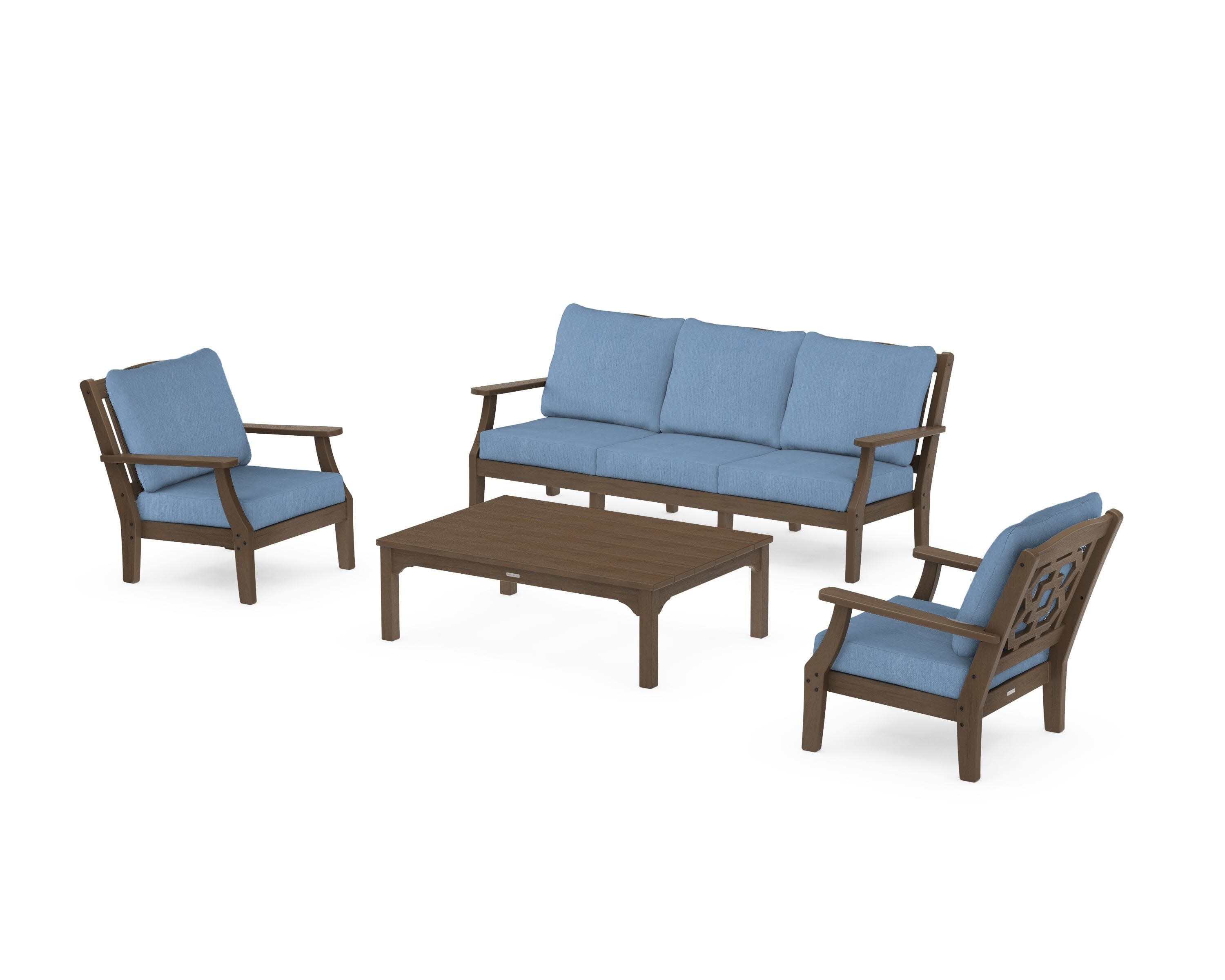 Chinoiserie 4-Piece Deep Seating Set with Sofa in Kona / Sky Blue