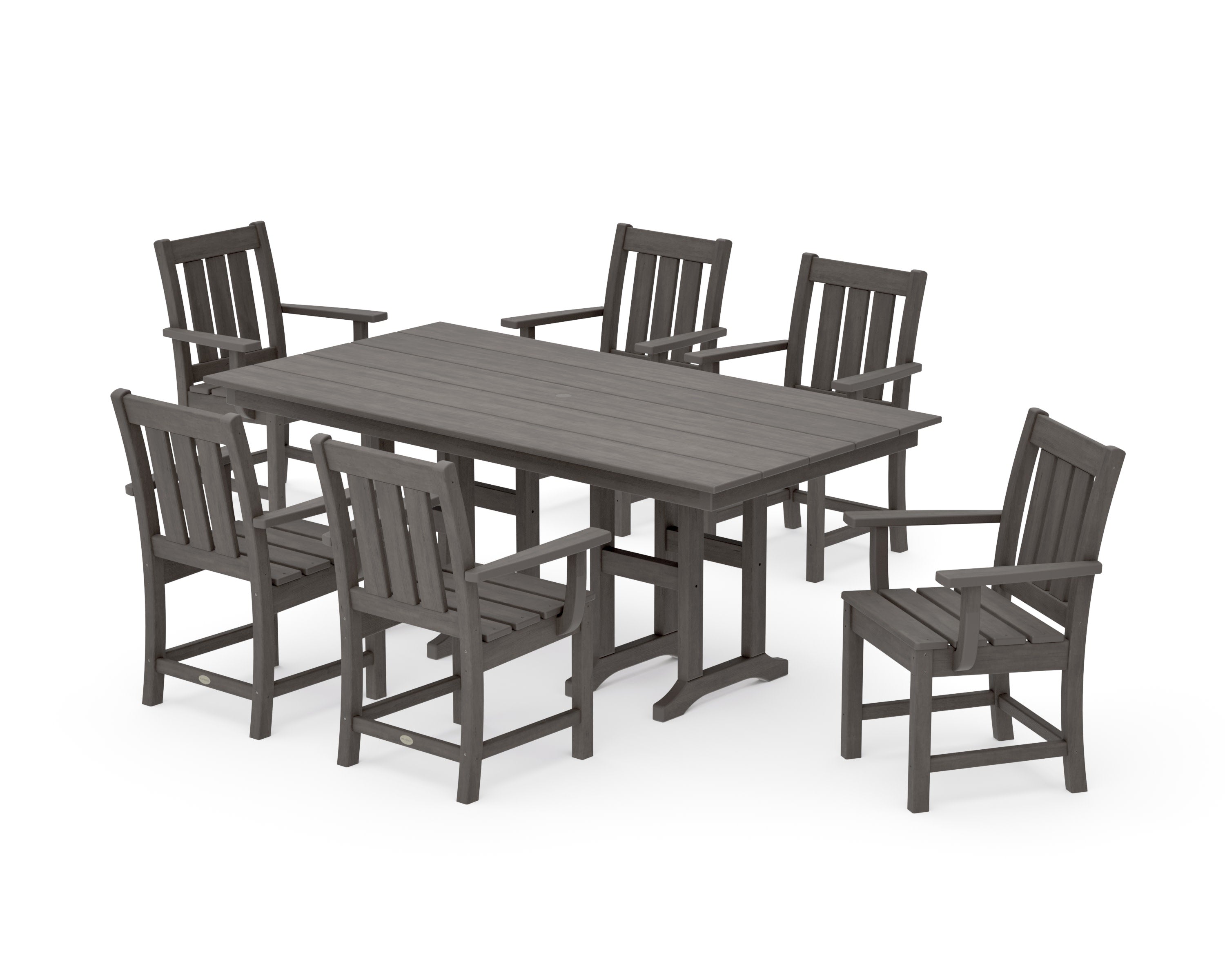 Oxford Arm Chair 7-Piece Farmhouse Dining Set in Driftwood