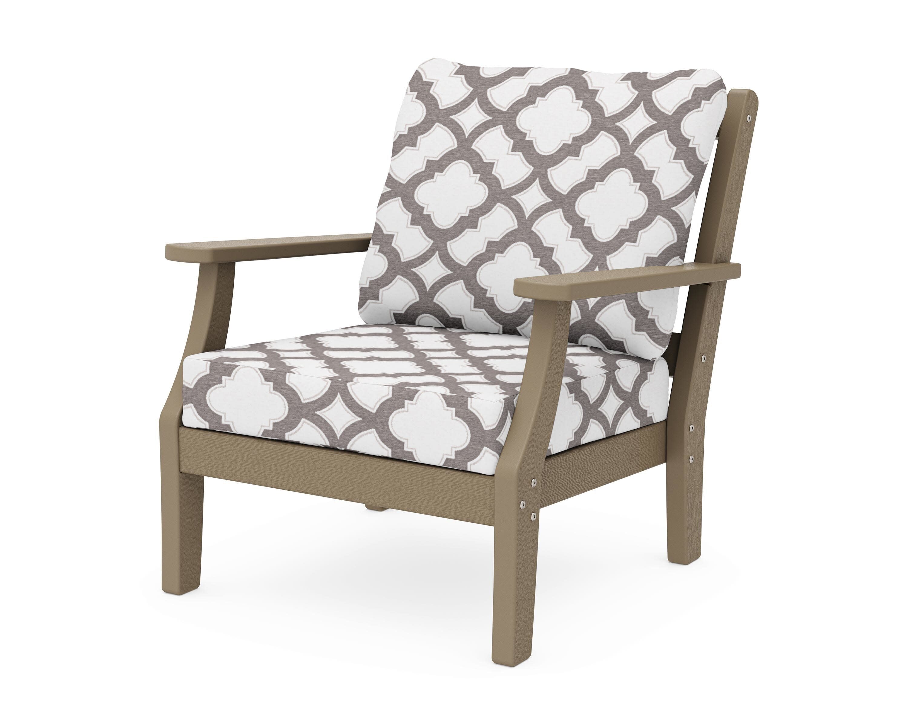Chinoiserie Deep Seating Chair in Vintage Sahara / Trellis Grey Mist