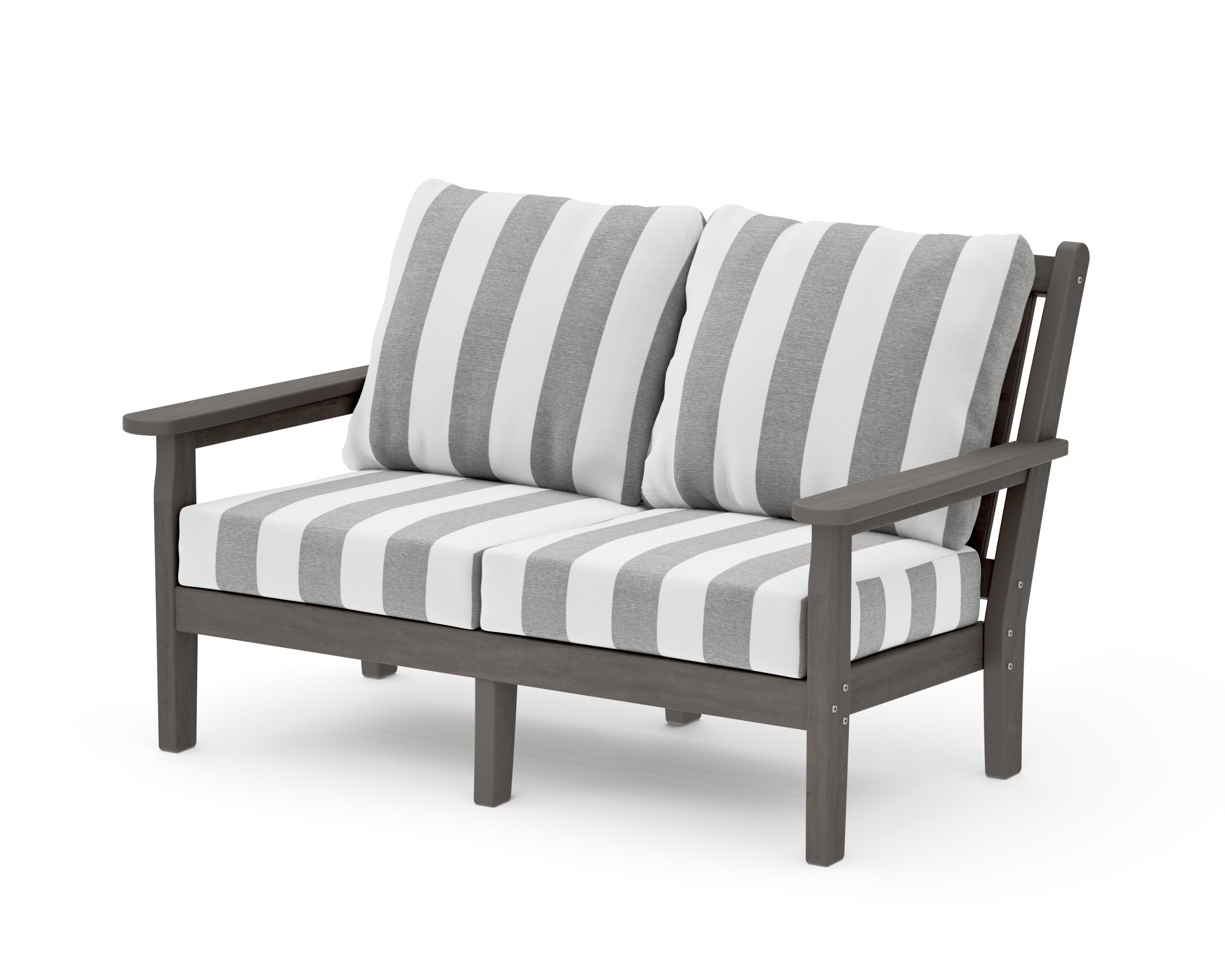 Chippendale Deep Seating Loveseat in Driftwood / Cabana Stripe Grey Mist
