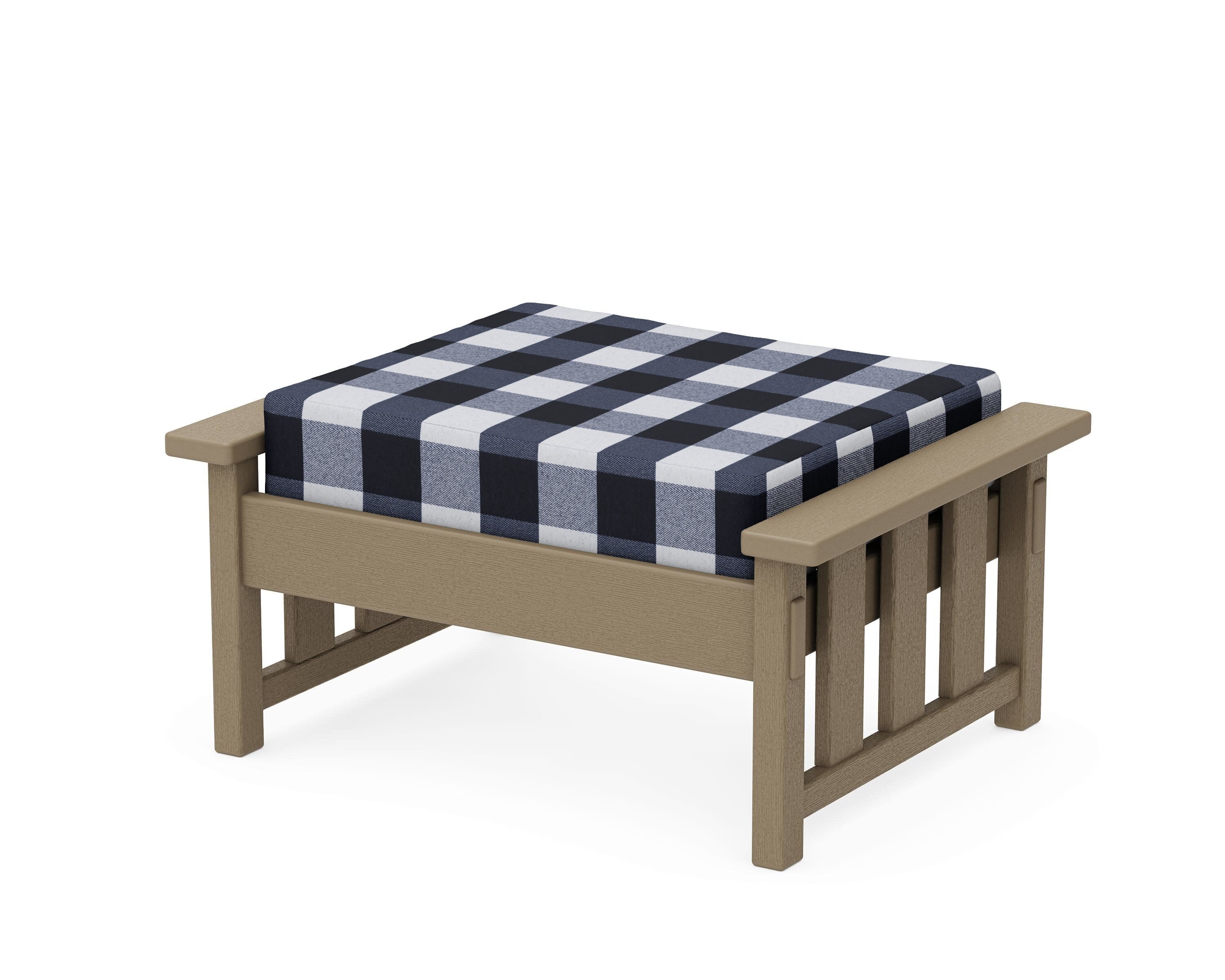 Acadia Deep Seating Ottoman in Vintage Sahara / Buffalo Plaid Marine Indigo