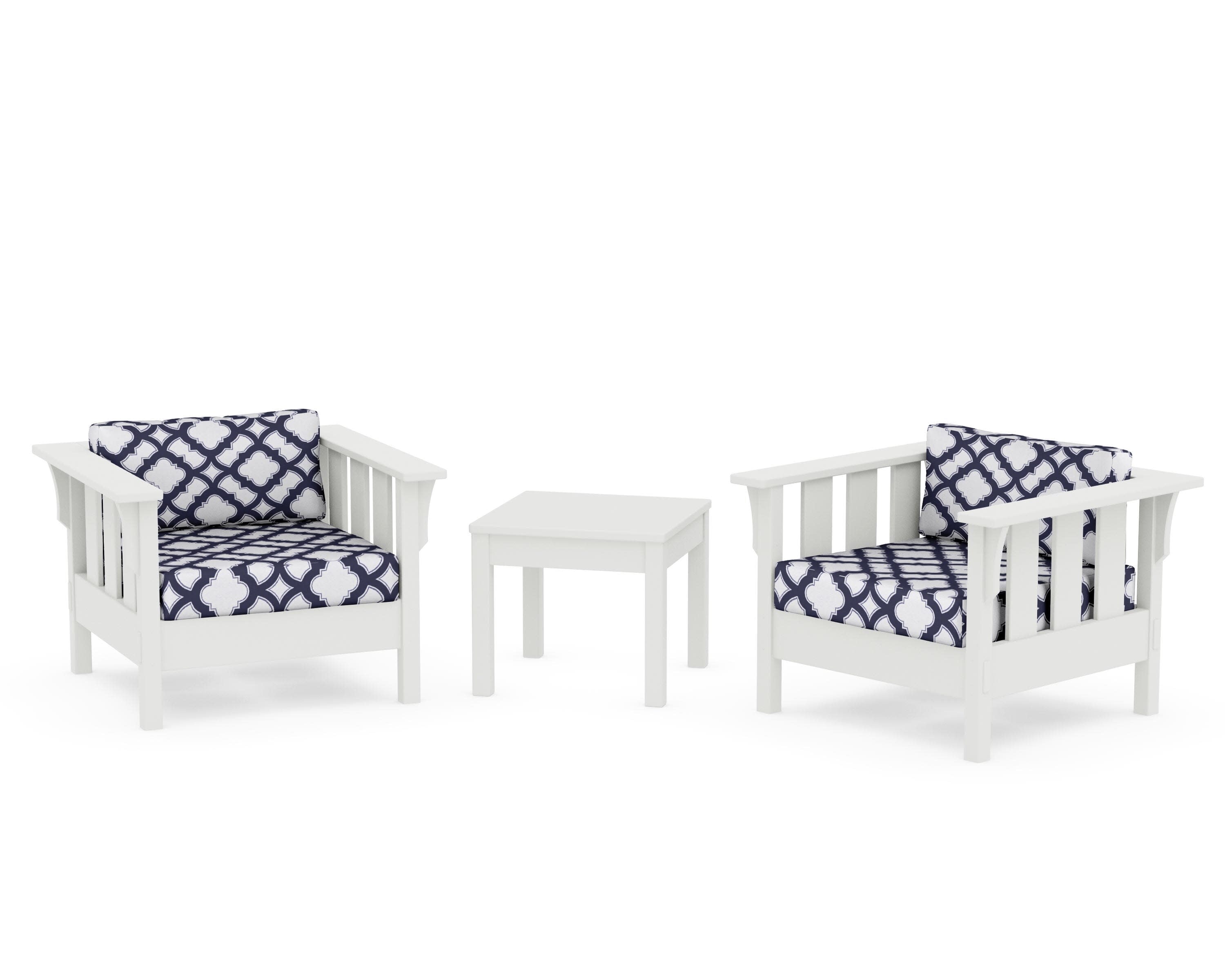 Acadia 3-Piece Deep Seating Set in Vintage White / Trellis Navy