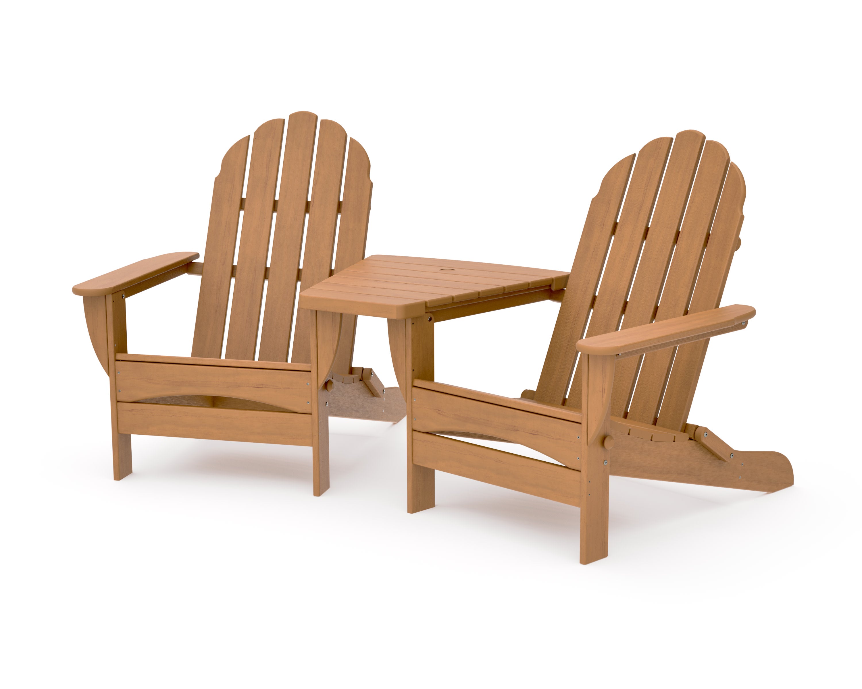Classic Oversized Adirondacks with Angled Connecting Table in Natural