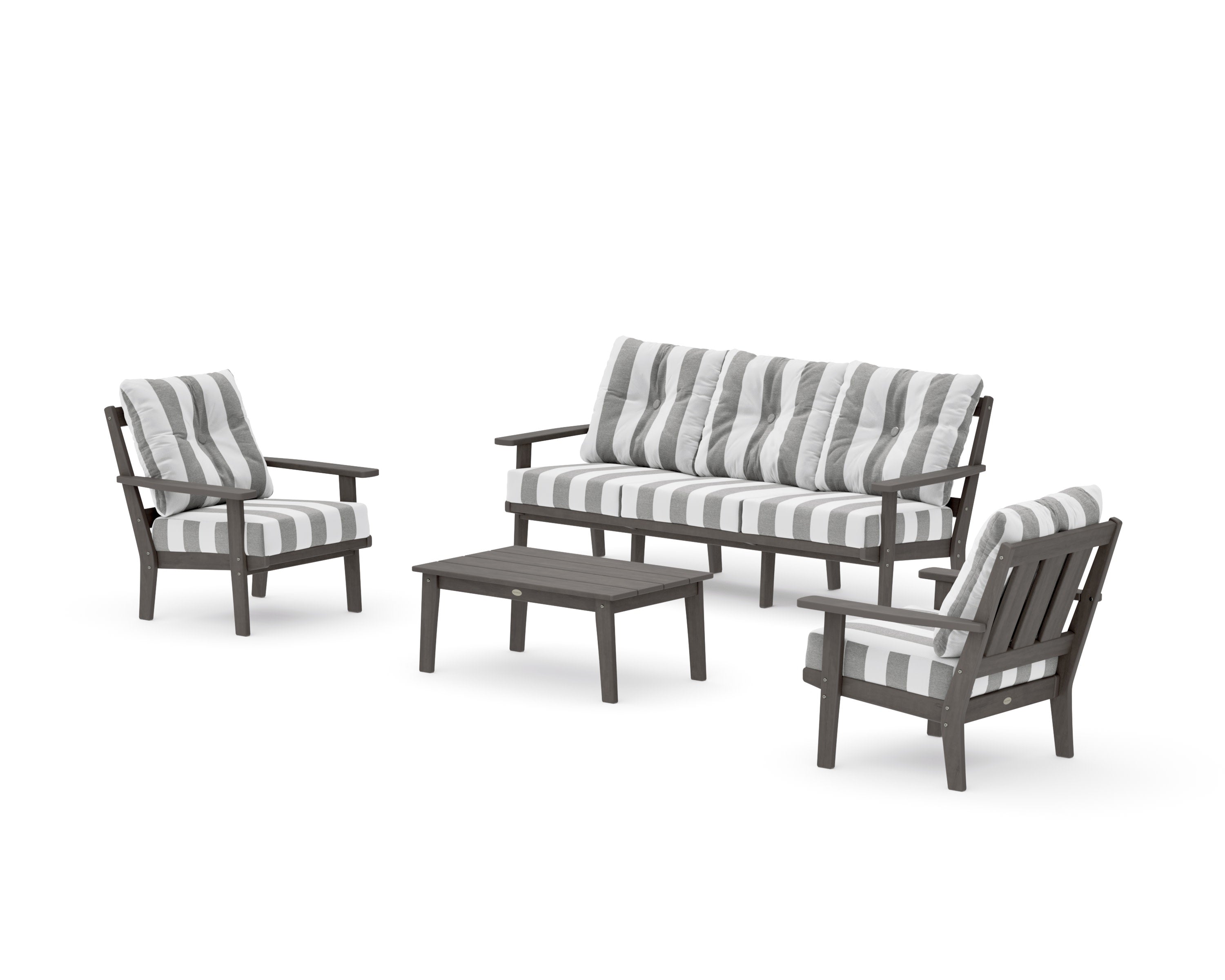Oxford 4-Piece Deep Seating Set with Sofa in Driftwood / Cabana Stripe Grey Mist