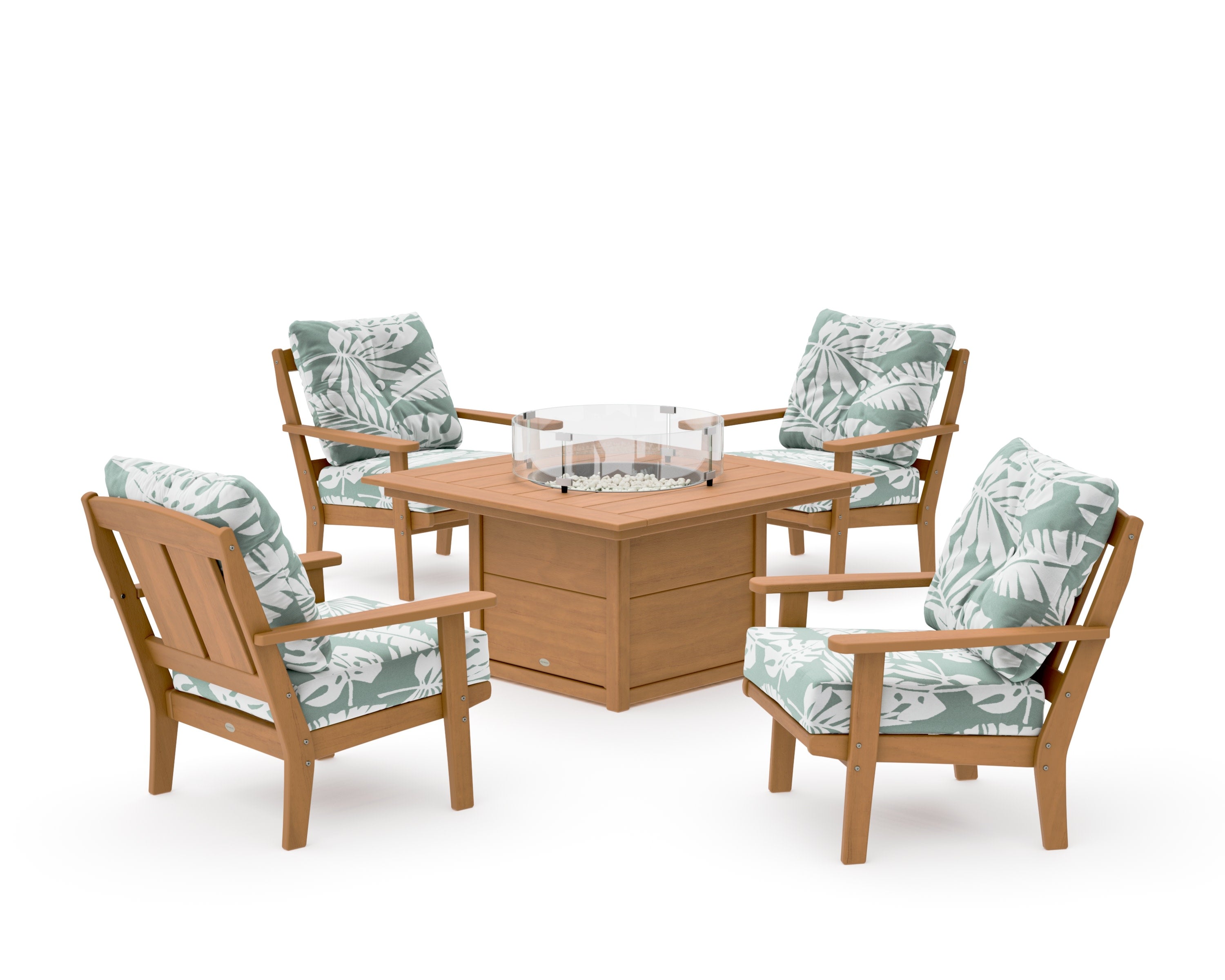 Mission 5-Piece Deep Seating Set with Fire Pit Table in Natural / Leaf Glacier Spa