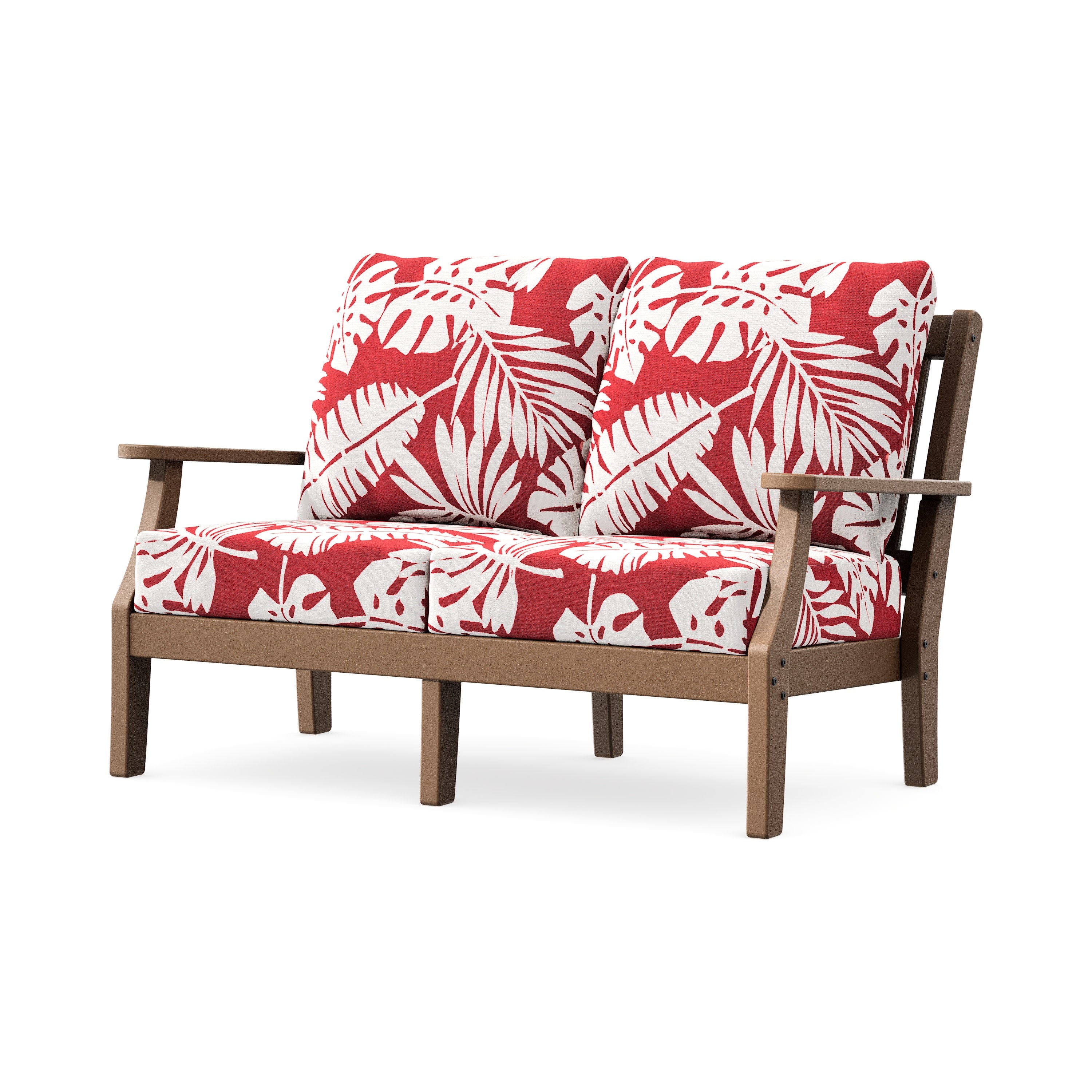 Chinoiserie Deep Seating Loveseat in Teak / Leaf Crimson