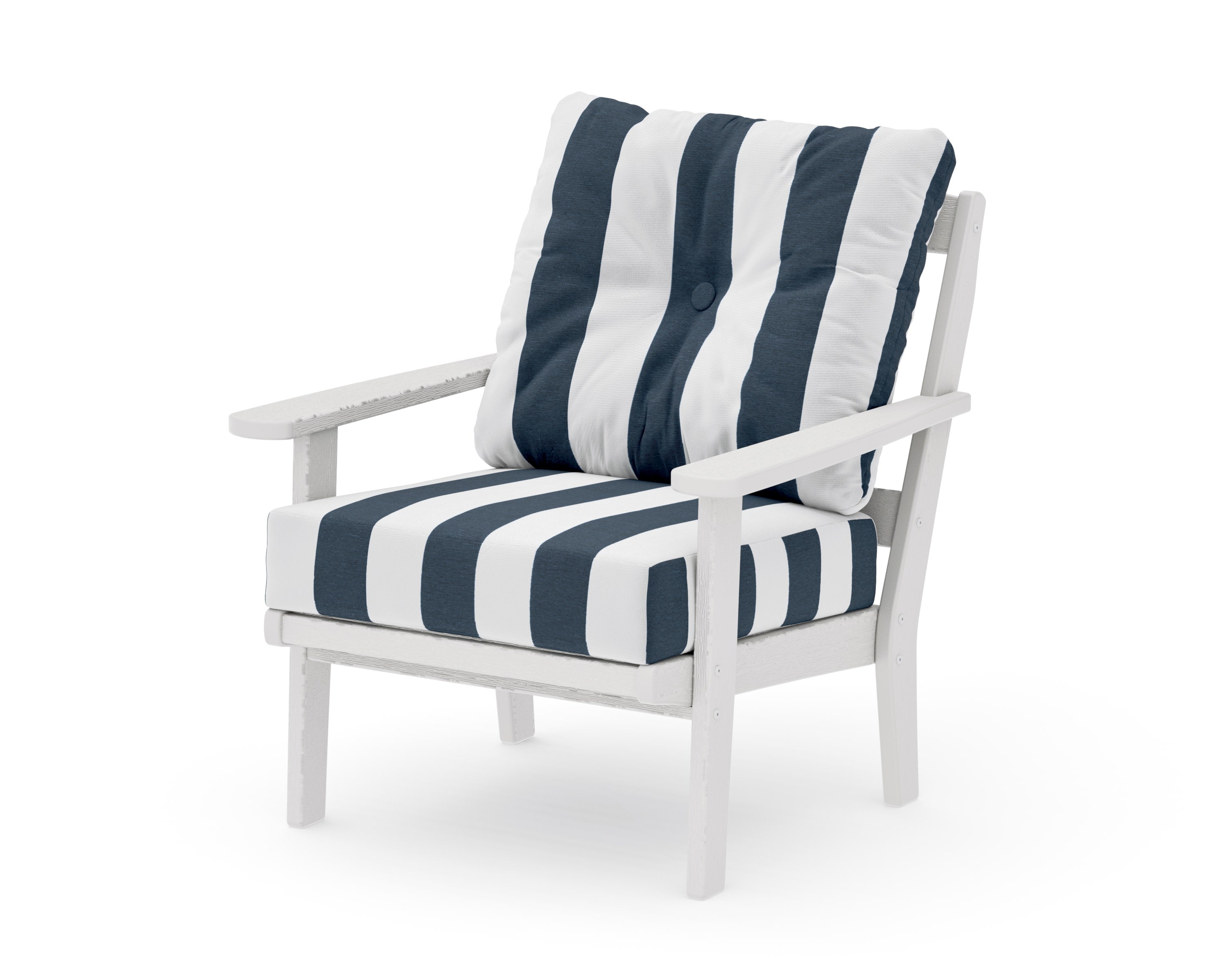 Mission Deep Seating Chair in Vintage White / Cabana Stripe Marine Indigo