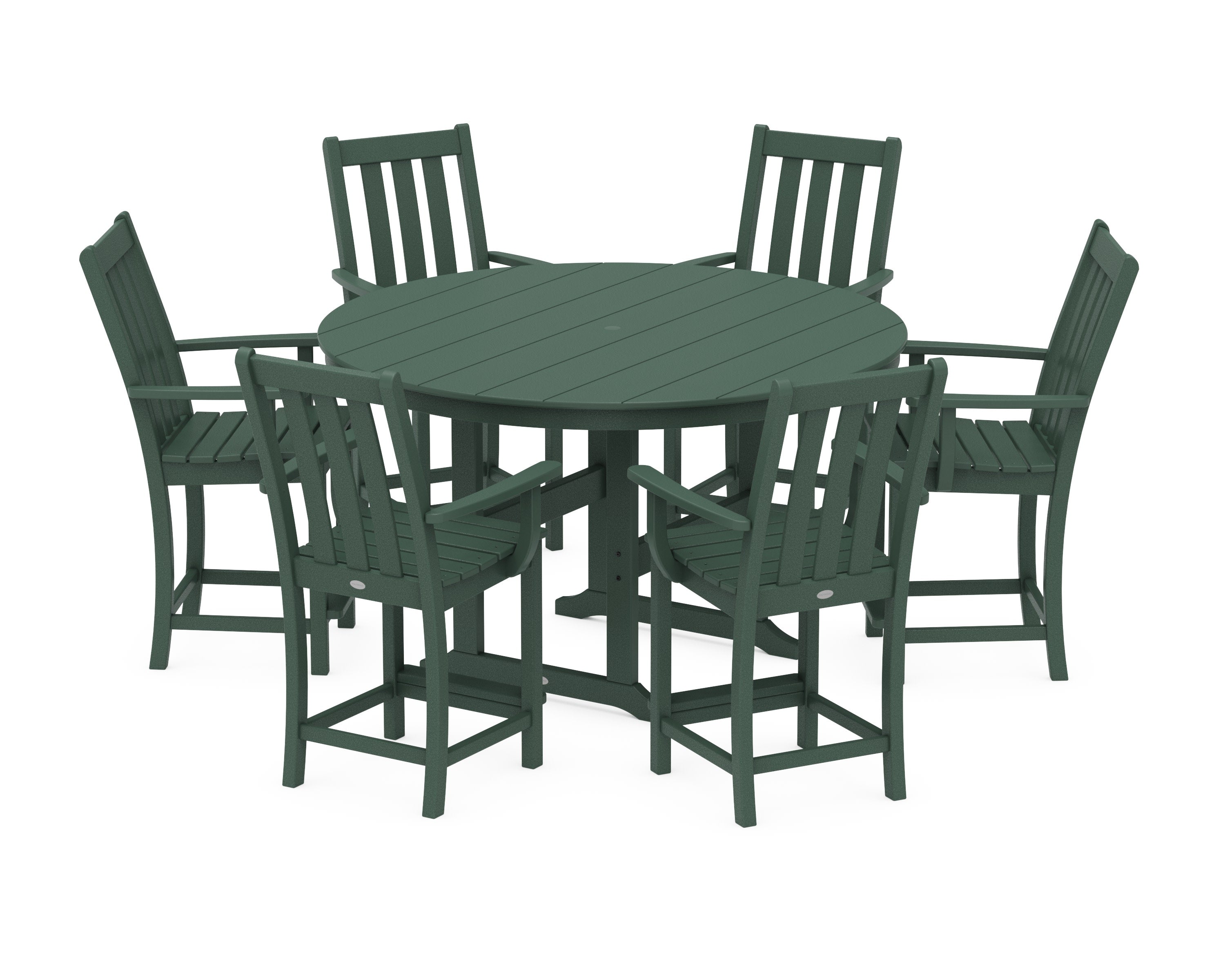Vineyard 7-Piece Arm Chair Round Farmhouse Counter Set in Green