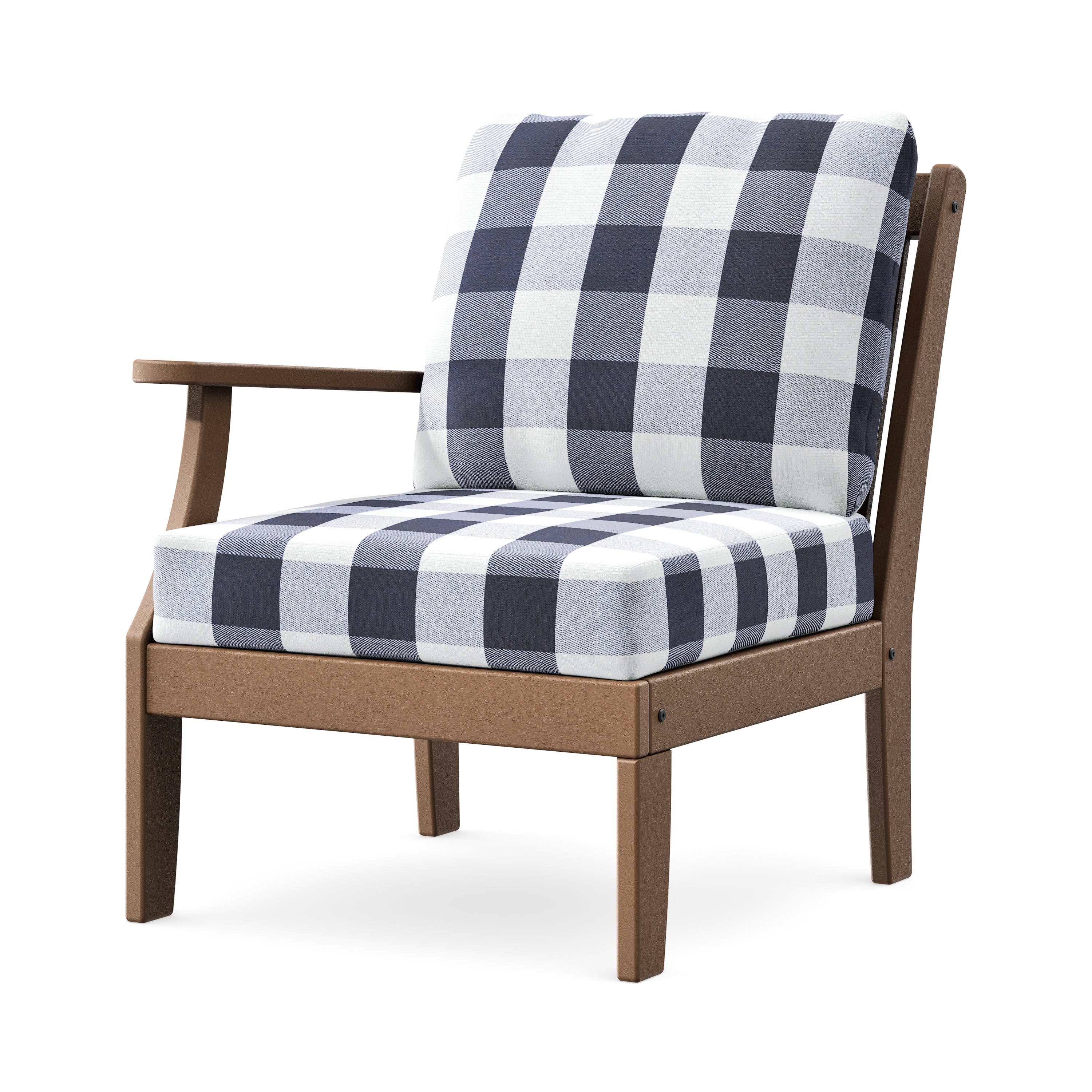 Braxton Modular Left Arm Chair in Teak / Buffalo Plaid Navy