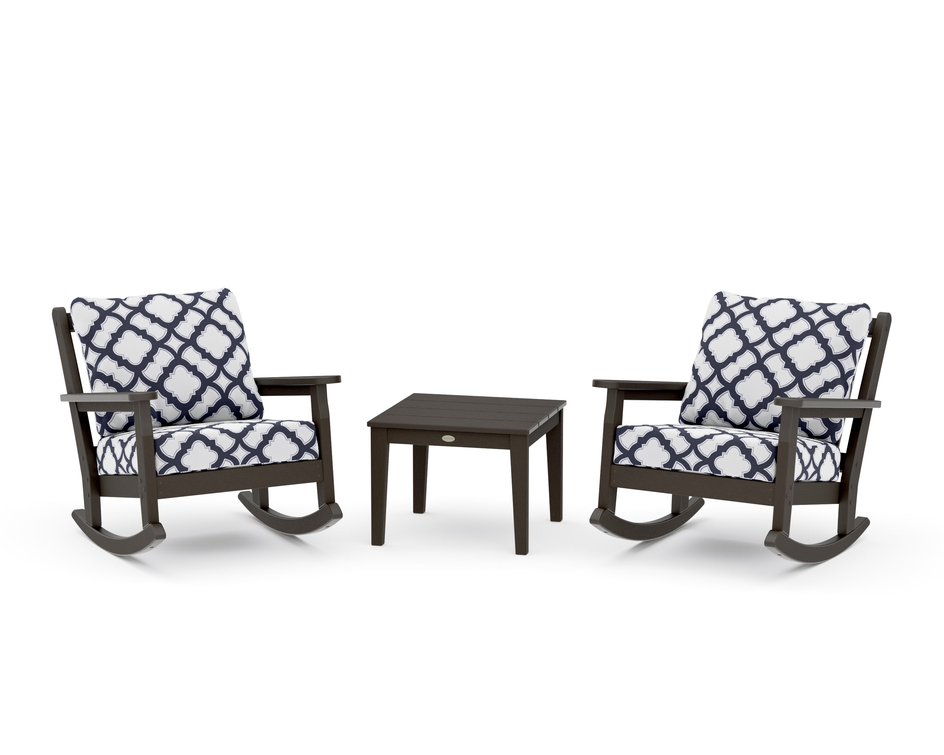 Chippendale 3-Piece Deep Seating Rocker Set in Vintage Coffee / Trellis Navy