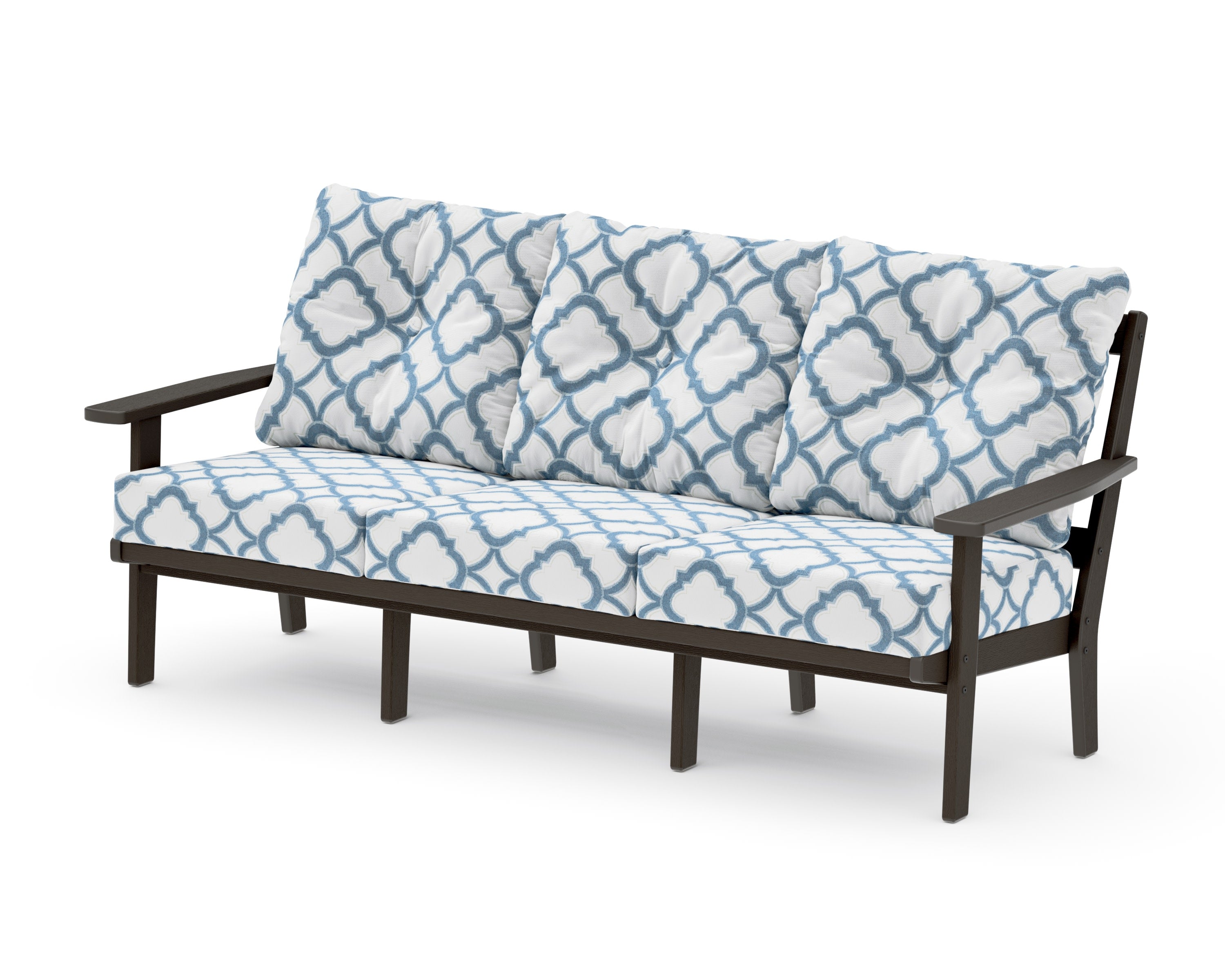 Oxford Deep Seating Sofa in Vintage Coffee / Trellis Sky Blue