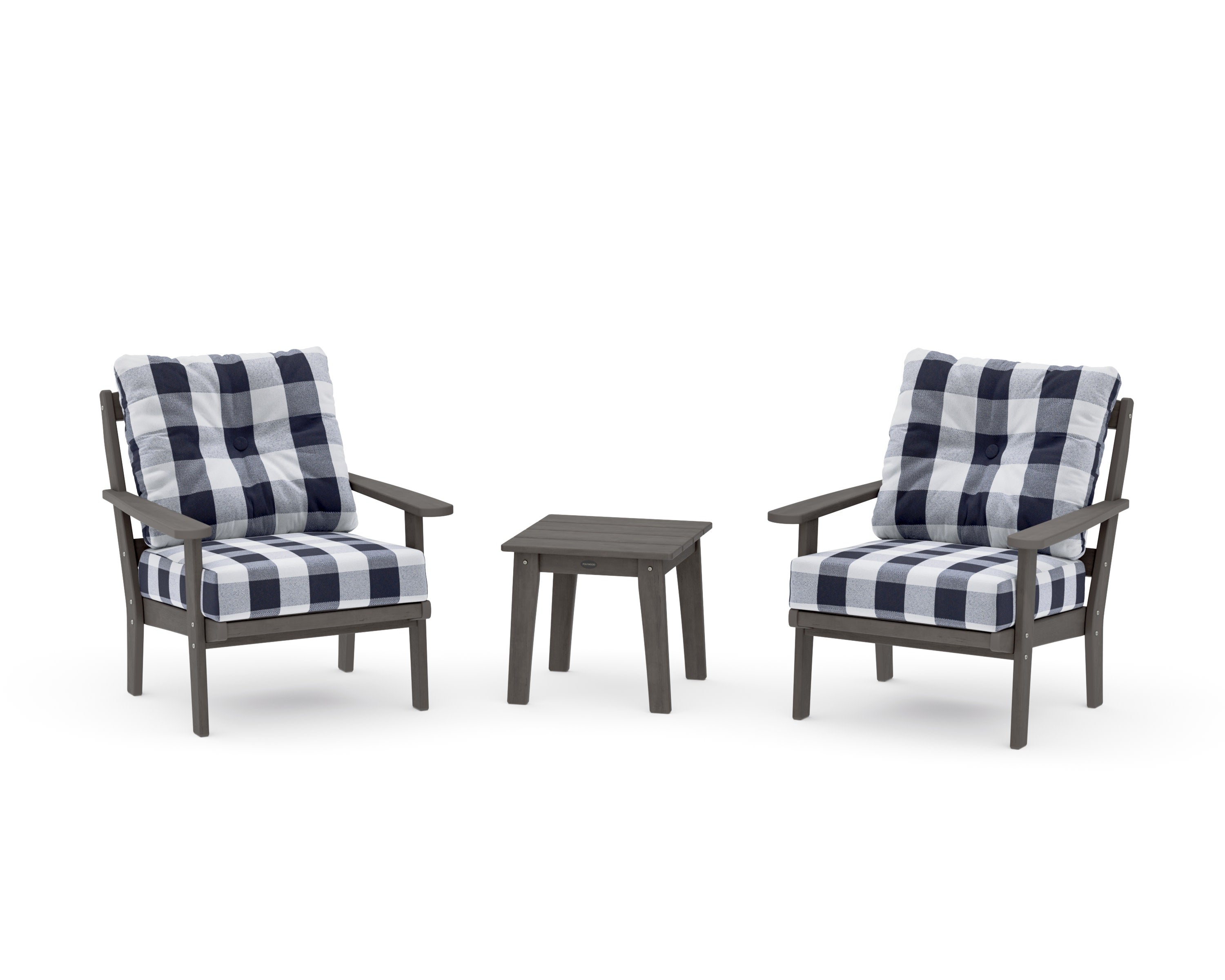Mission 3-Piece Deep Seating Set in Driftwood / Buffalo Plaid Navy