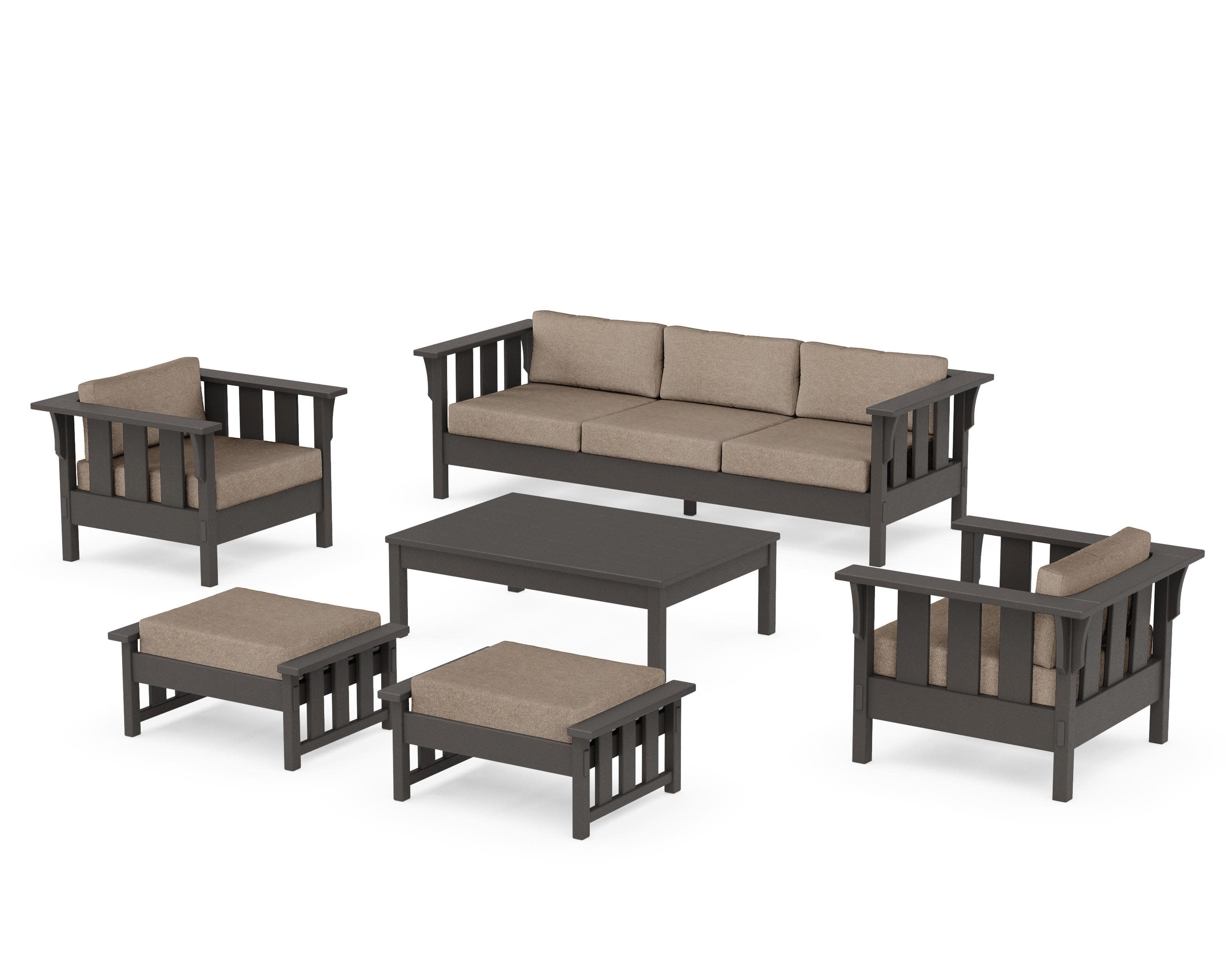 Acadia 6-Piece Lounge Sofa Set in Vintage Coffee / Spiced Burlap