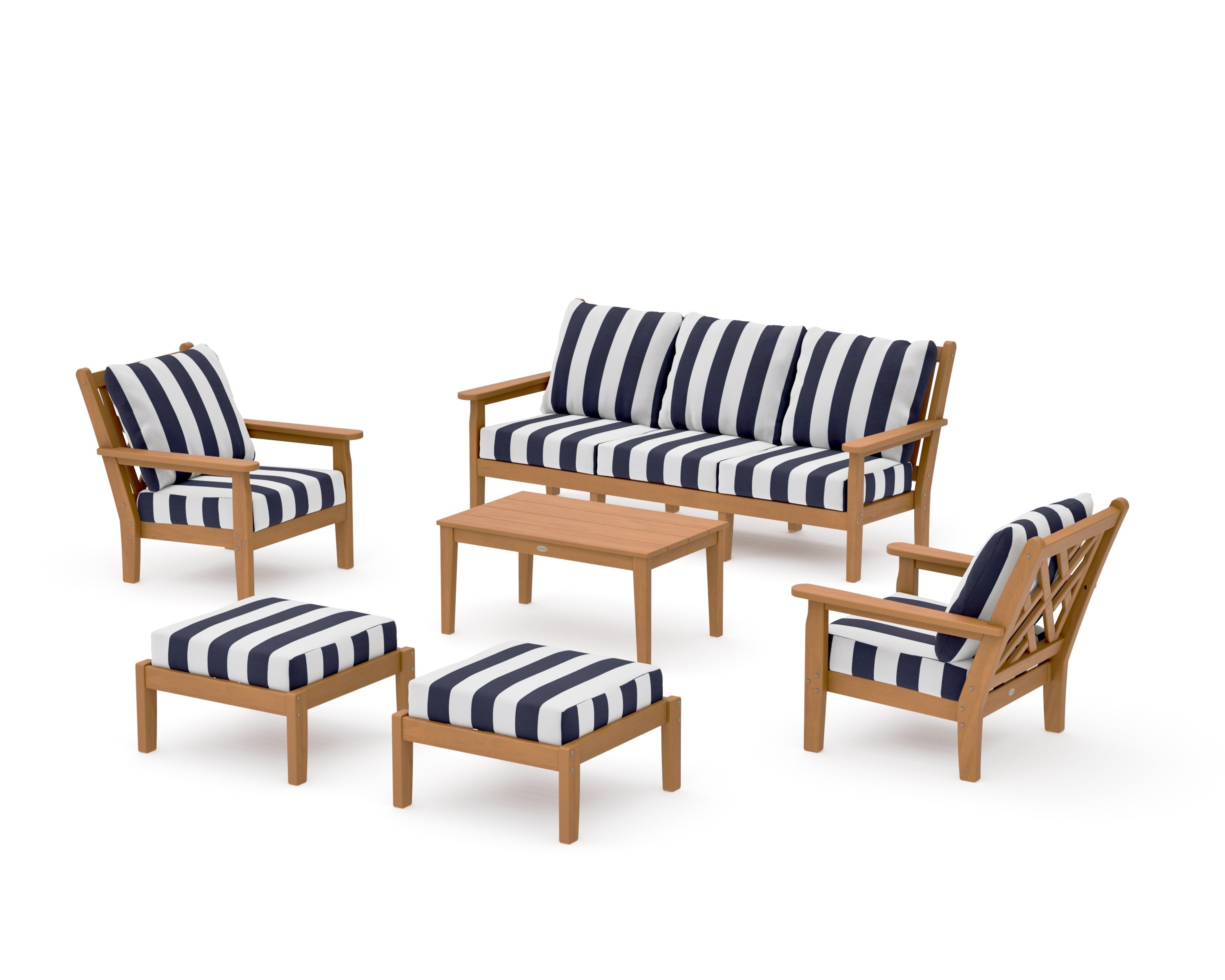 Chippendale 6-Piece Lounge Sofa Set in Natural / Cabana Stripe Navy