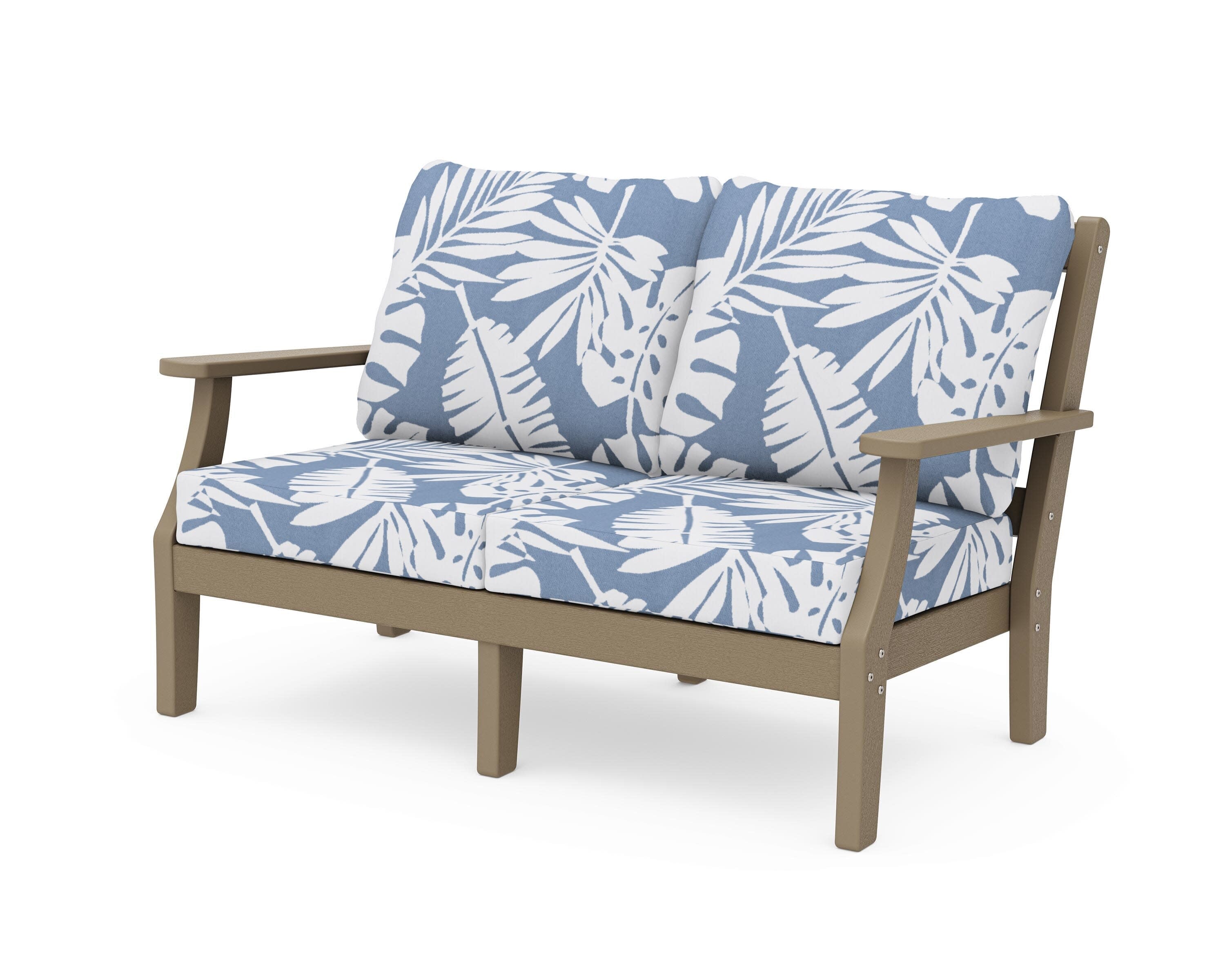 Chinoiserie Deep Seating Loveseat in Vintage Sahara / Leaf Sky Blue