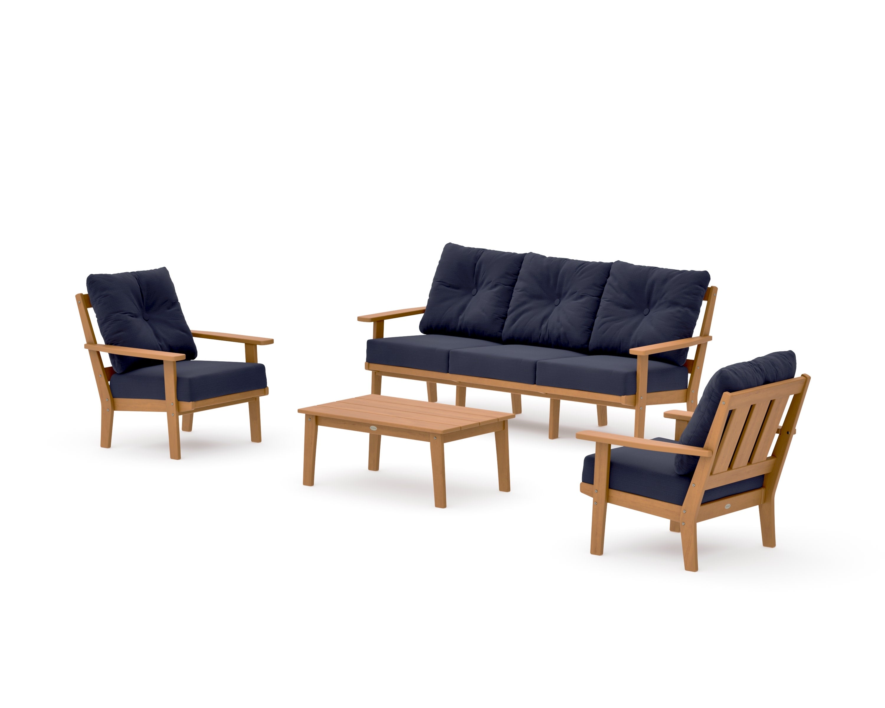 Oxford 4-Piece Deep Seating Set with Sofa in Natural / Navy Linen