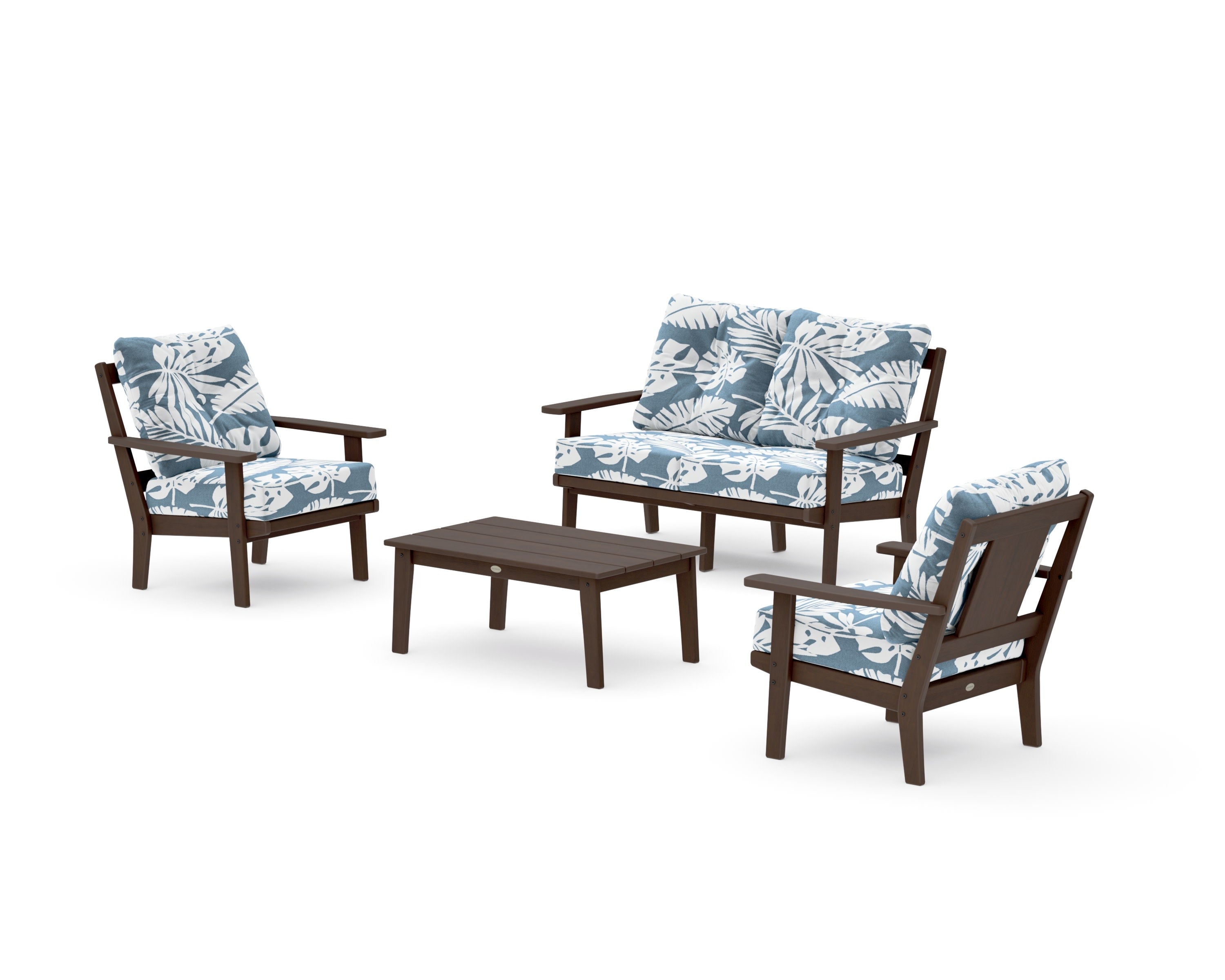 Prairie 4-Piece Deep Seating Set with Loveseat in Kona / Leaf Sky Blue