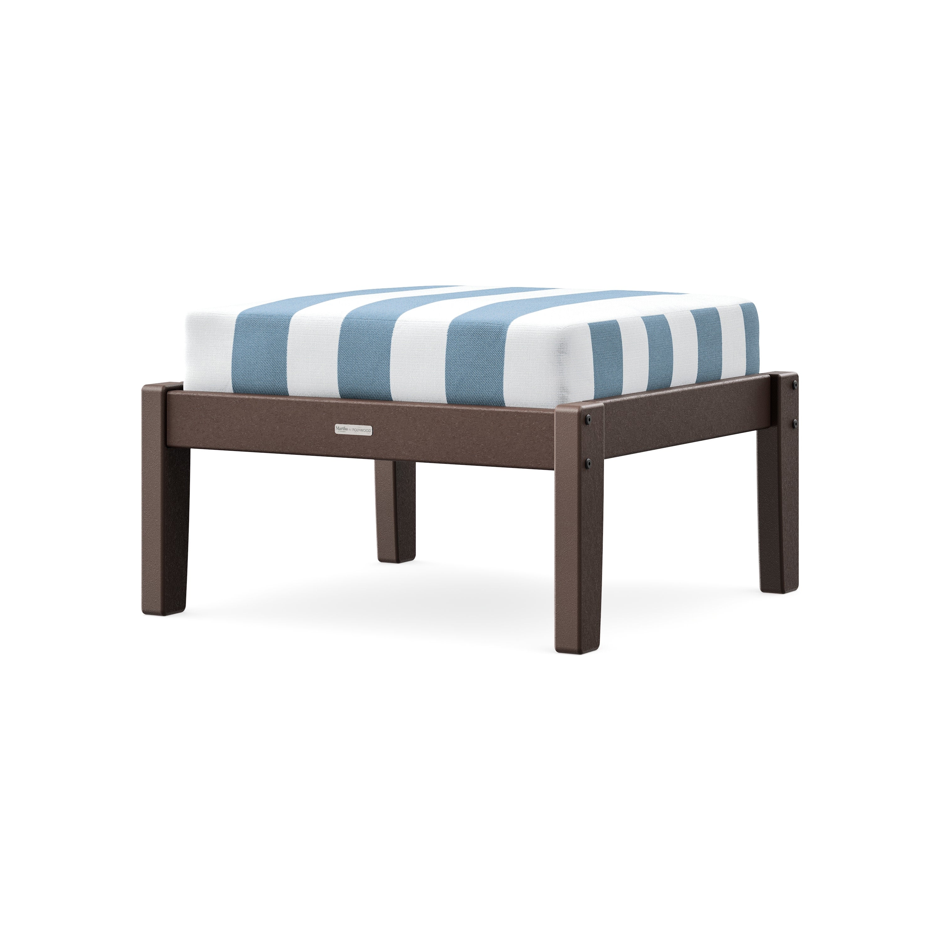 Chinoiserie Deep Seating Ottoman in Mahogany / Cabana Stripe Sky Blue