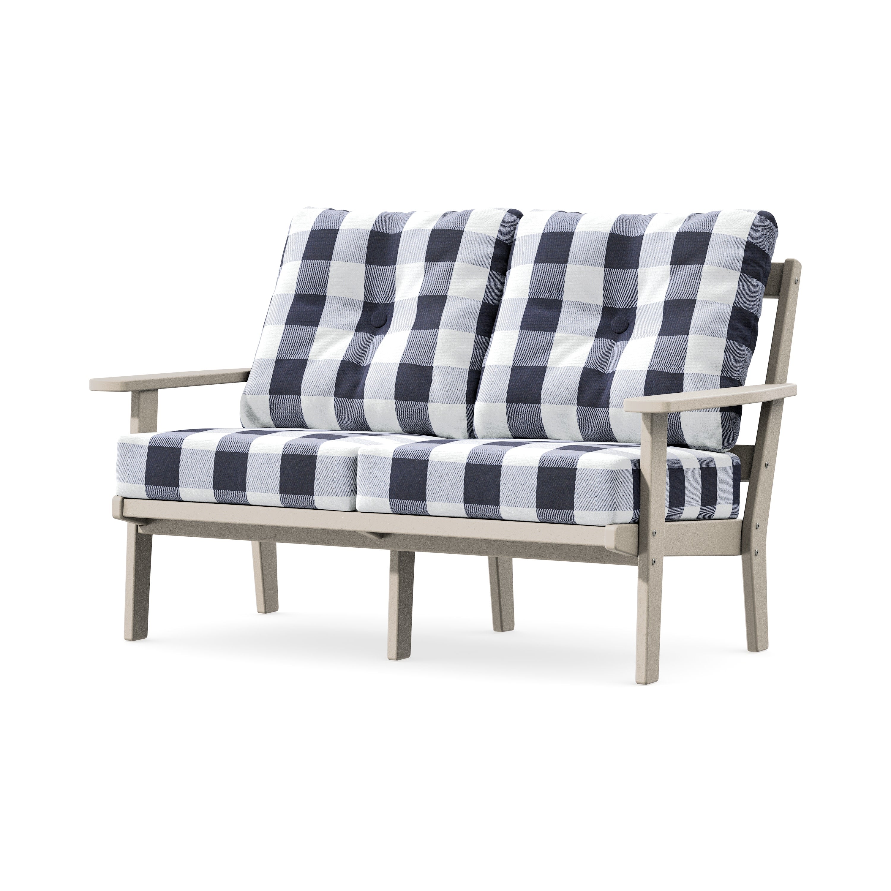 Prairie Deep SeatingLoveseat in Sand / Buffalo Plaid Navy