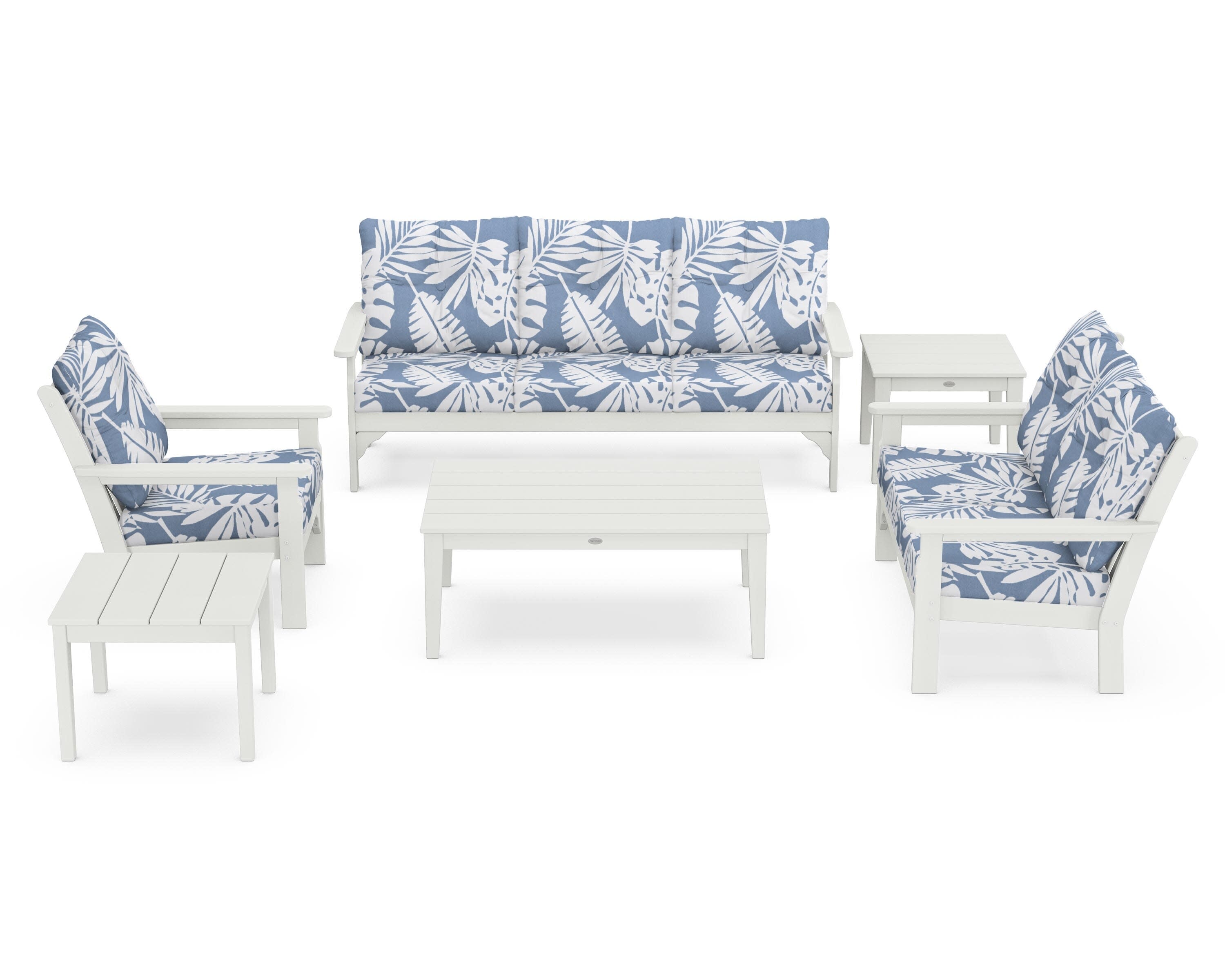 Vineyard 6-Piece Deep Seating Set in Vintage White / Leaf Sky Blue