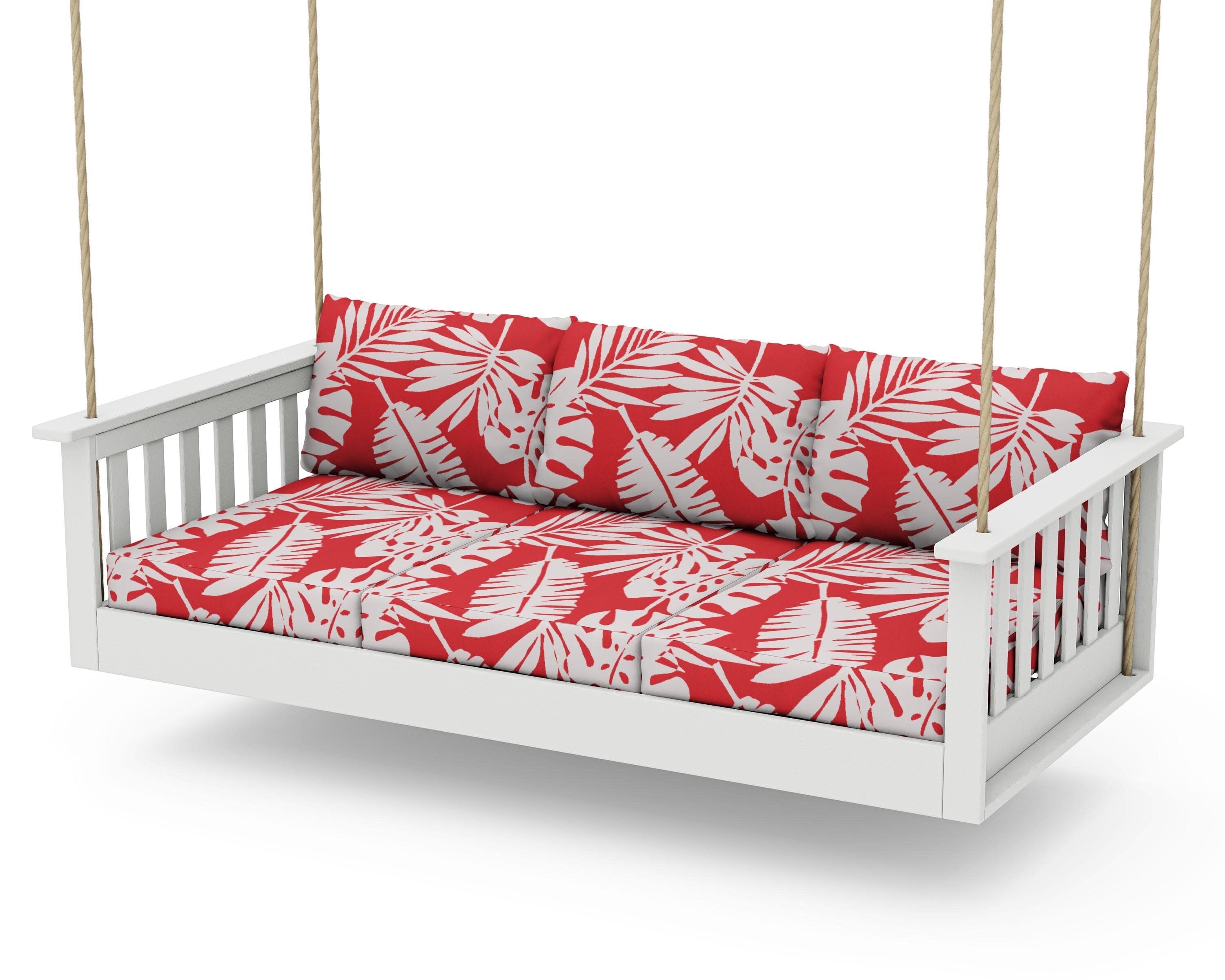 Vineyard Daybed Swing in Vintage White / Leaf Crimson