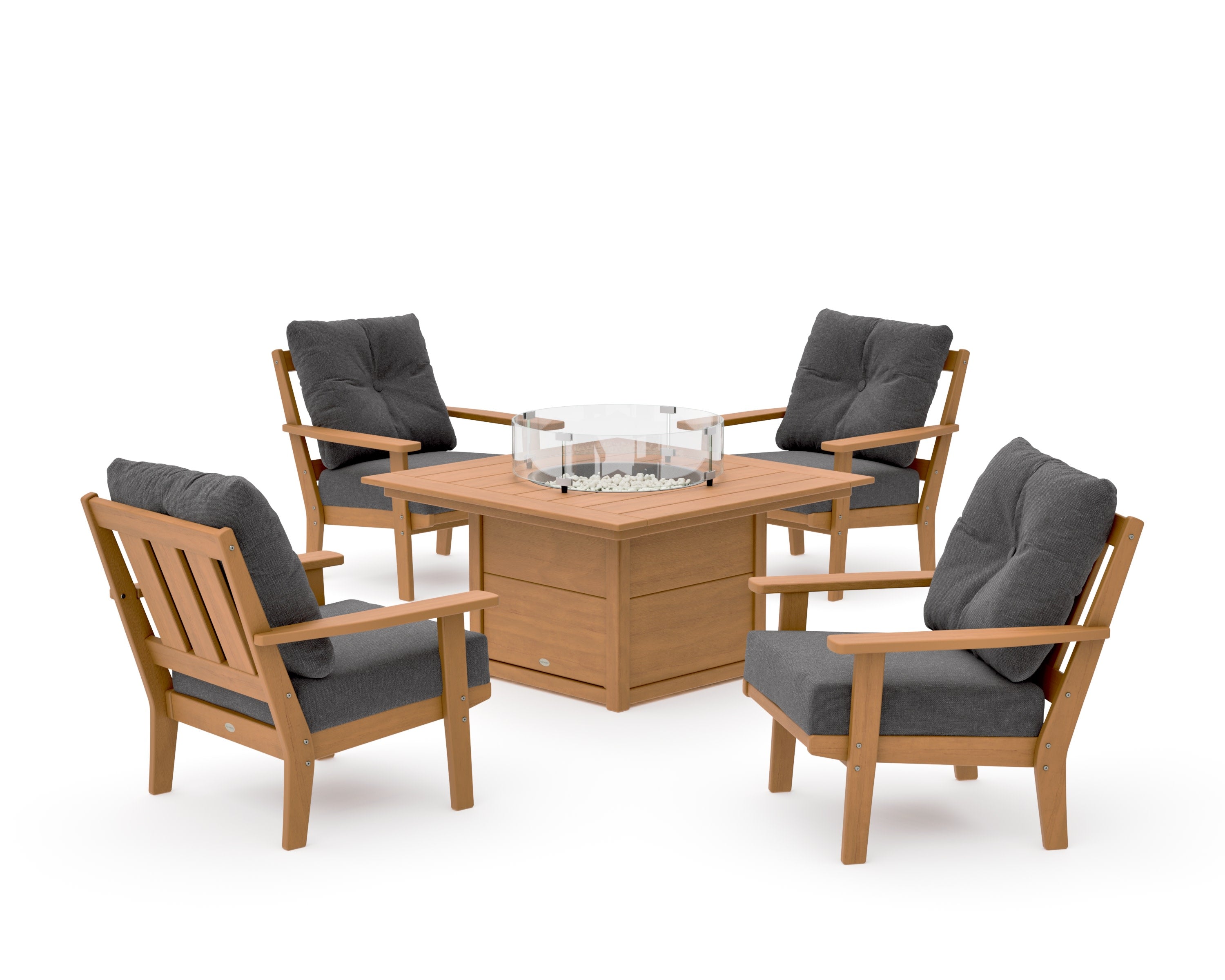 Oxford 5-Piece Deep Seating Set with Fire Pit Table in Natural / Ash Charcoal