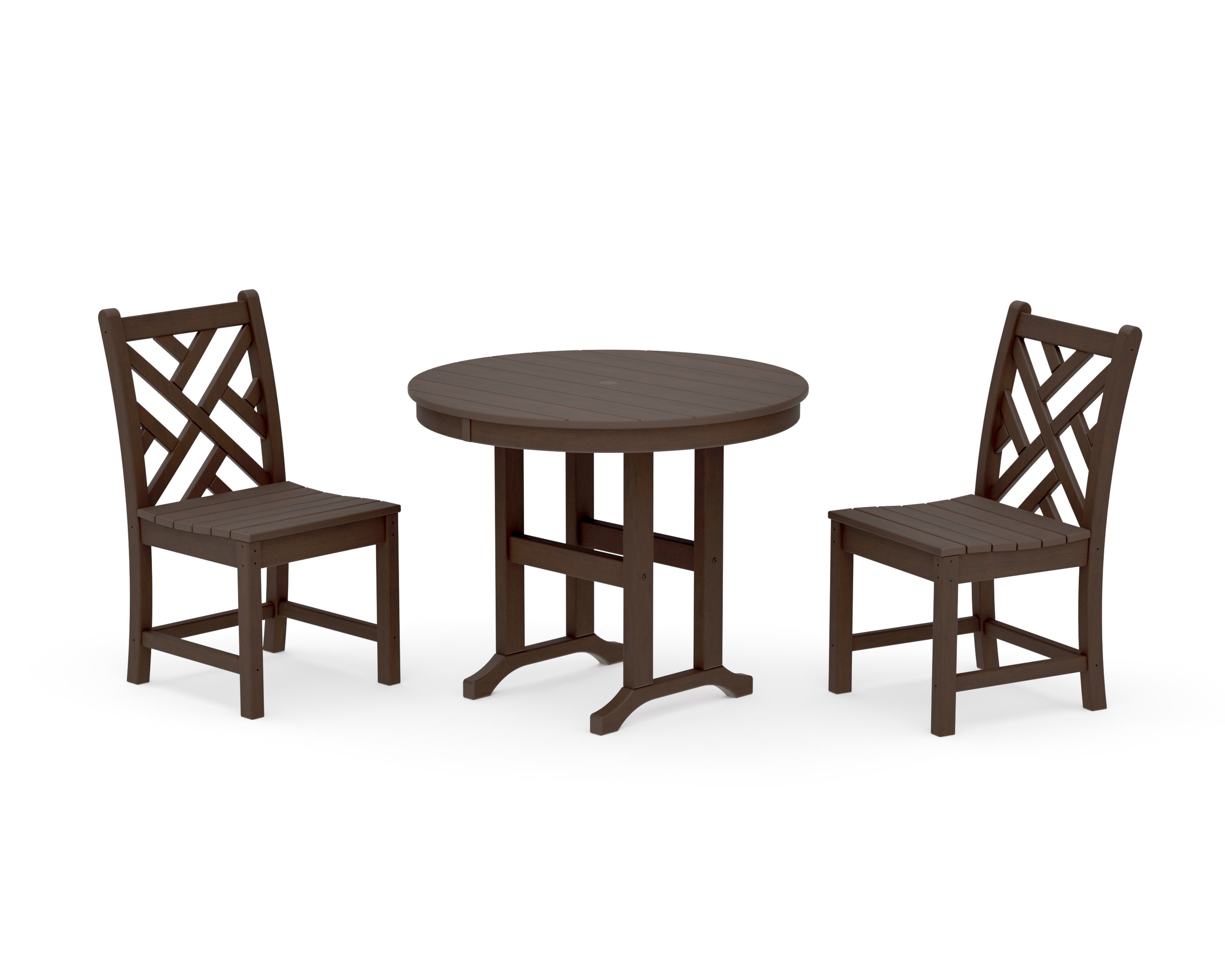 Chippendale Side Chair 3-Piece Round Dining Set in Kona