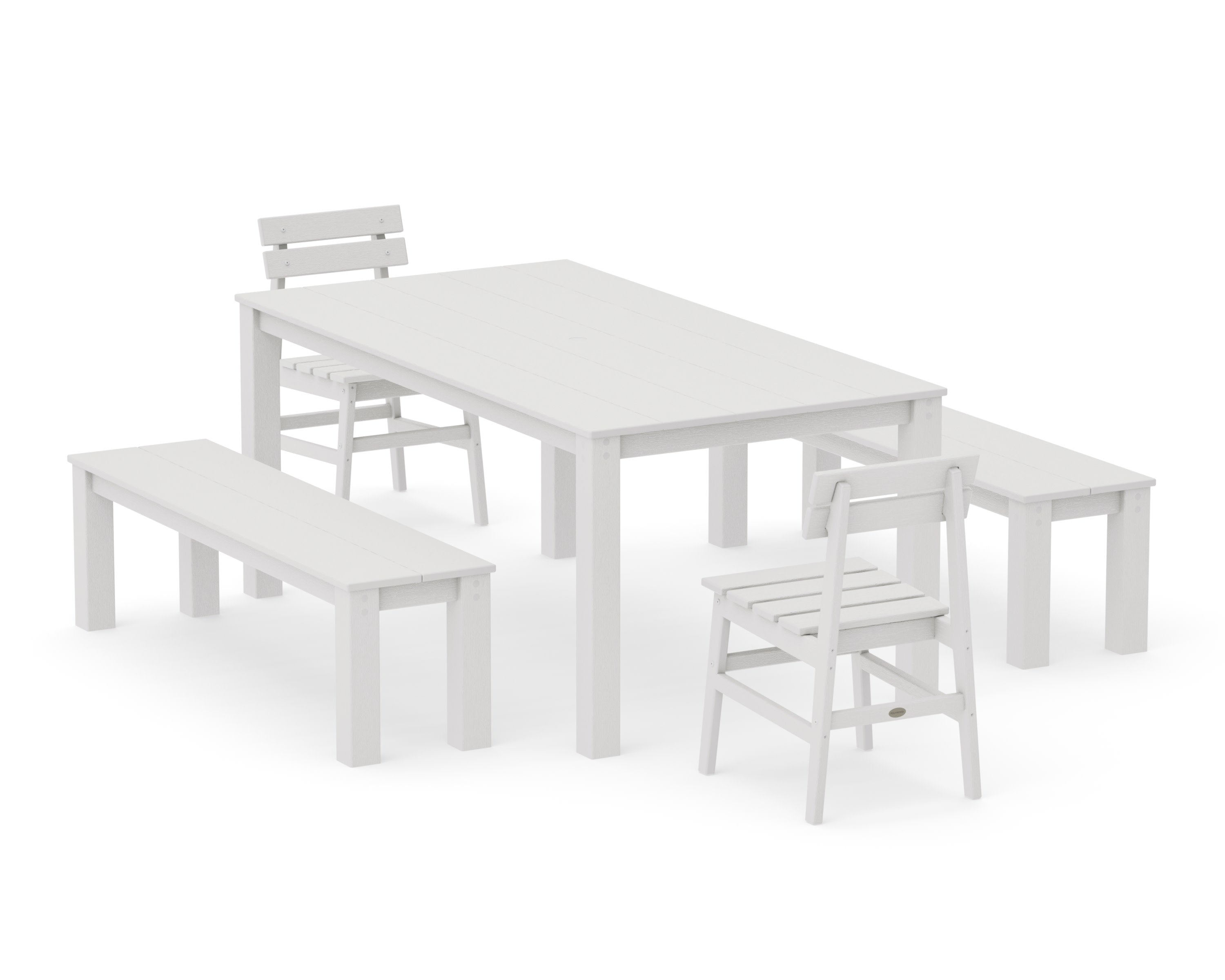 Modern Studio Plaza Chair 5-Piece Parsons Dining Set with Benches in Vintage White
