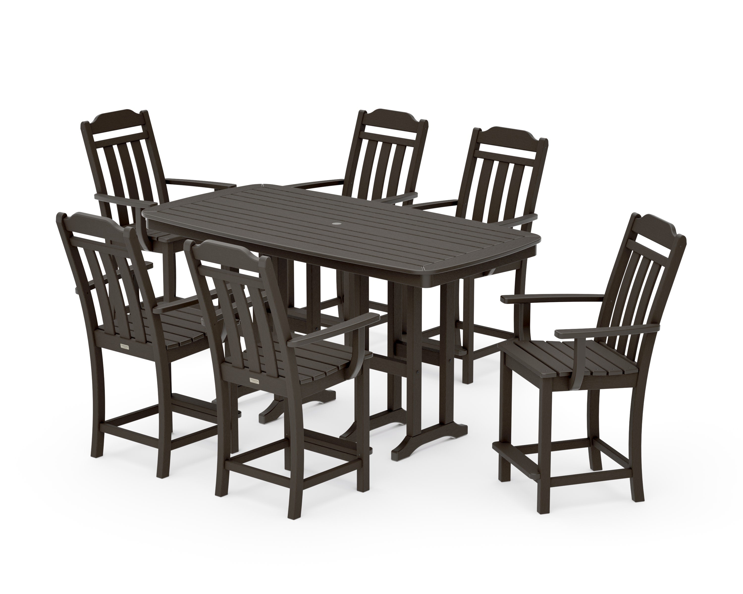 Cottage Arm Chair 7-Piece Counter Set in Vintage Coffee