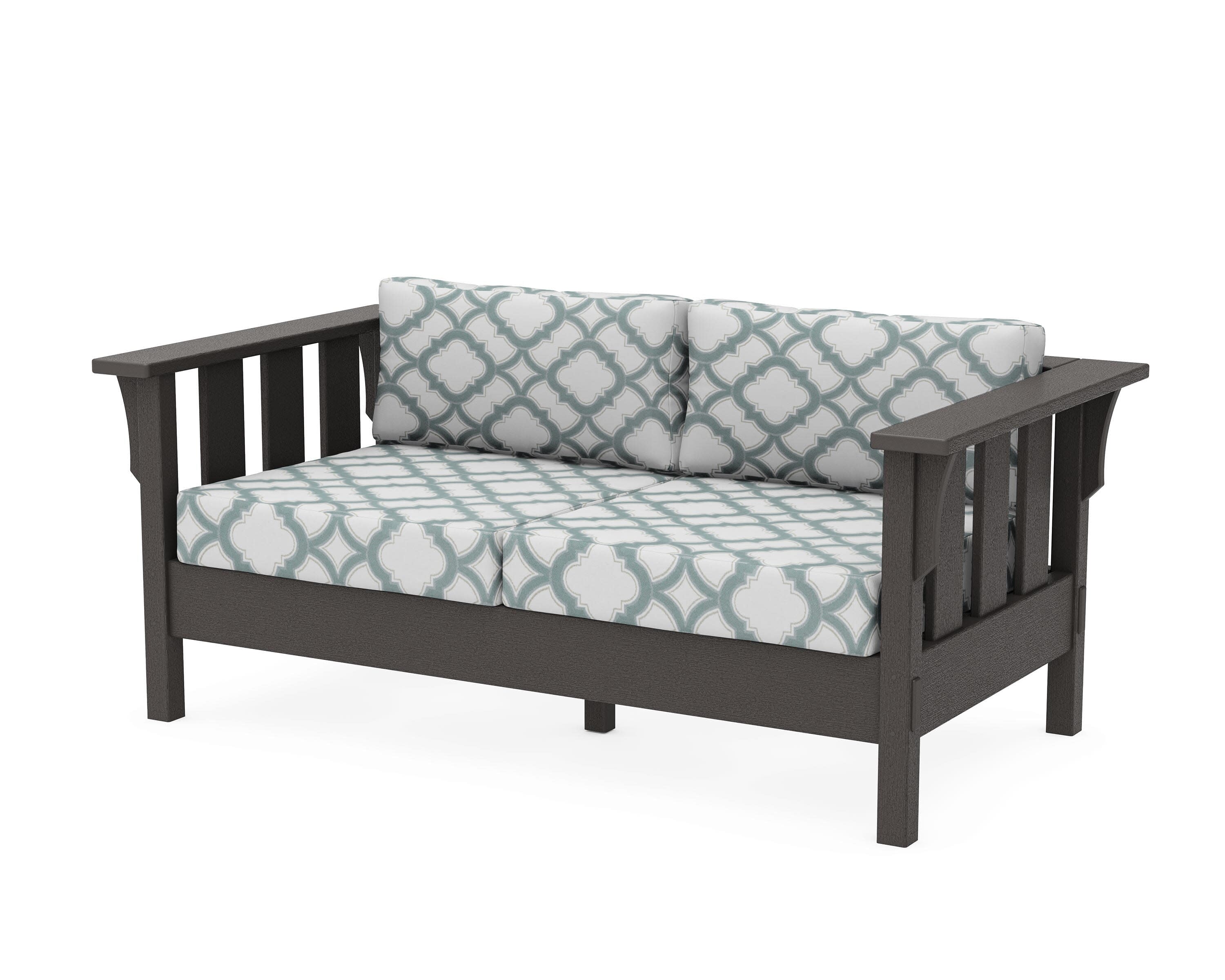 Acadia Deep Seating Loveseat in Vintage Coffee / Trellis Glacier Spa