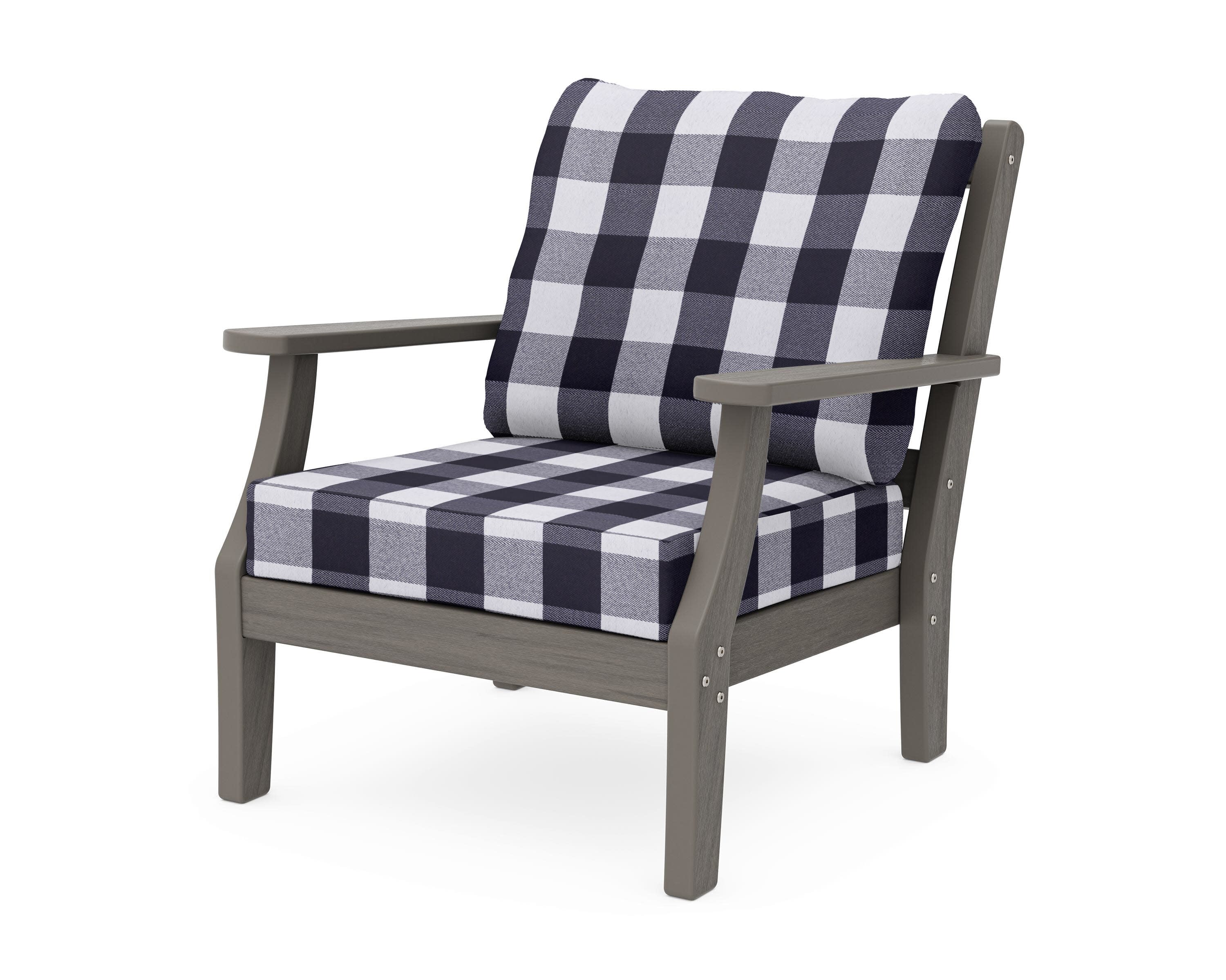 Chinoiserie Deep Seating Chair in Driftwood / Buffalo Plaid Navy