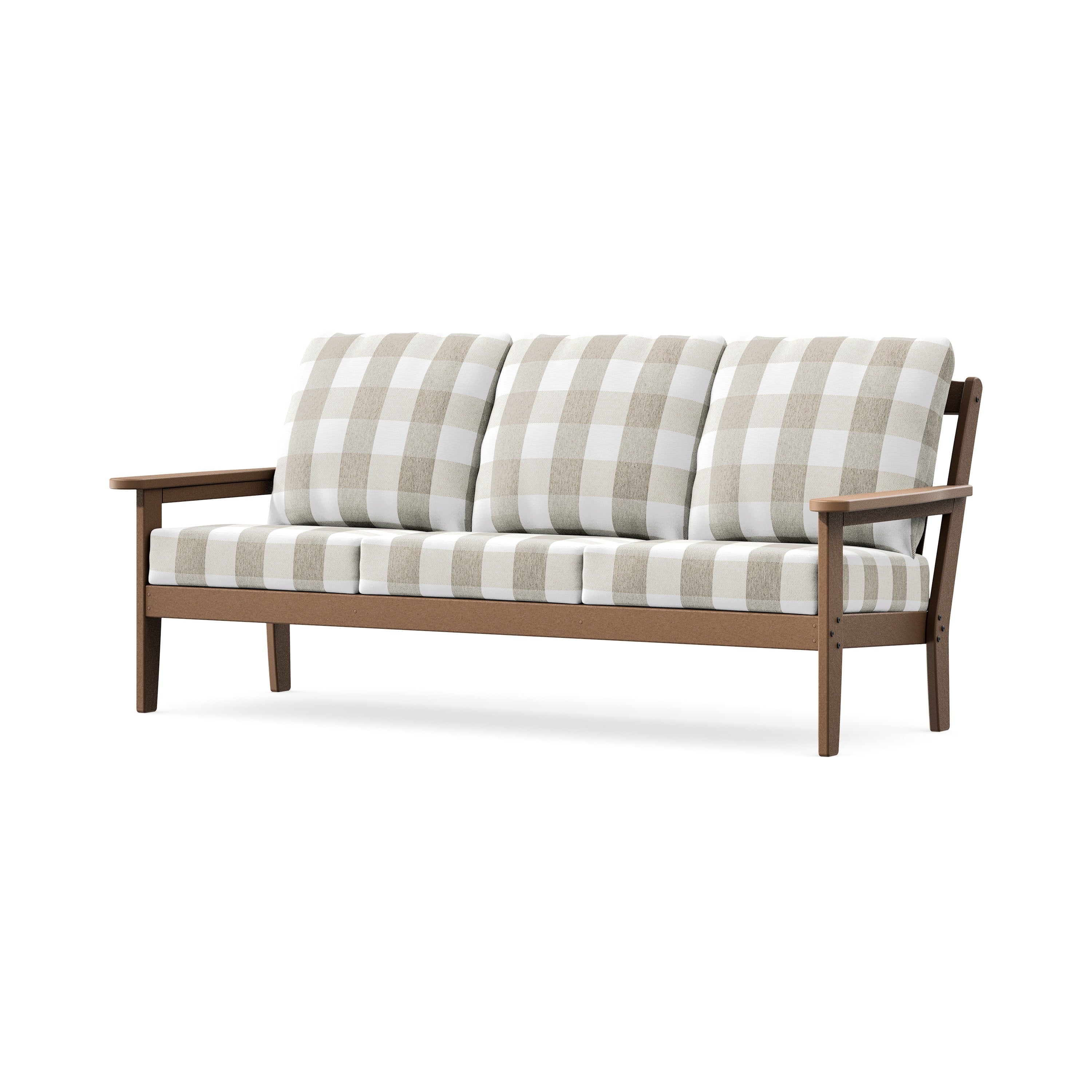 Cottage Deep Seating Sofa in Teak / Buffalo Plaid Dune Burlap