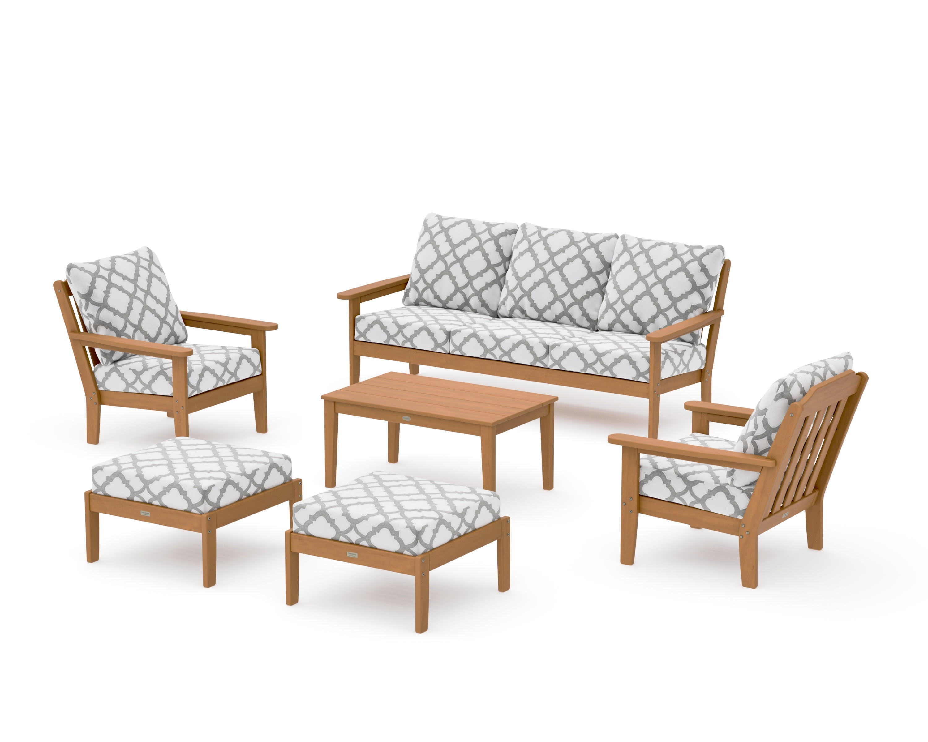Cottage 6-Piece Lounge Sofa Set in Natural / Trellis Grey Mist