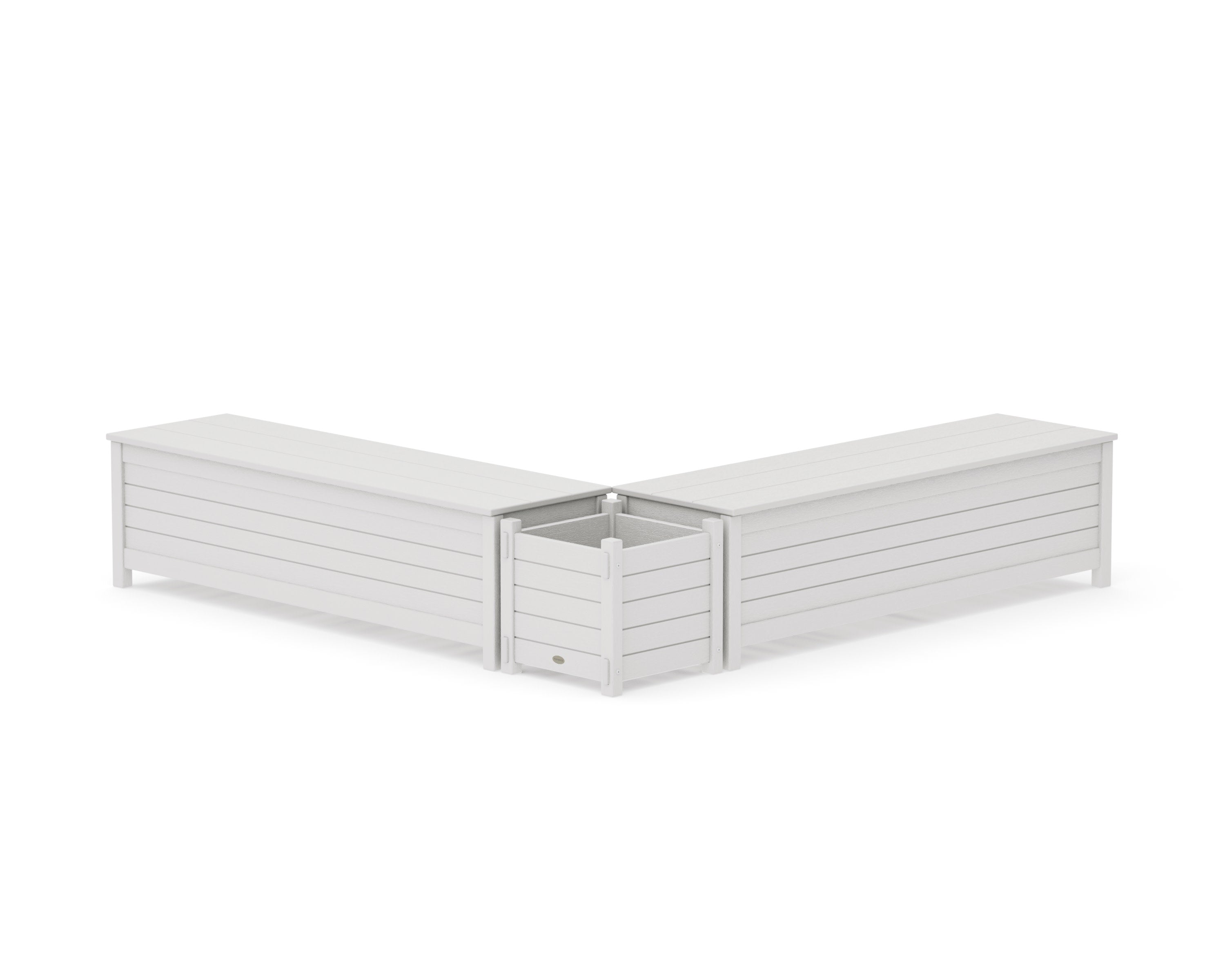 60" Nautical L- Shaped Planter Storage Bench Set in Vintage White