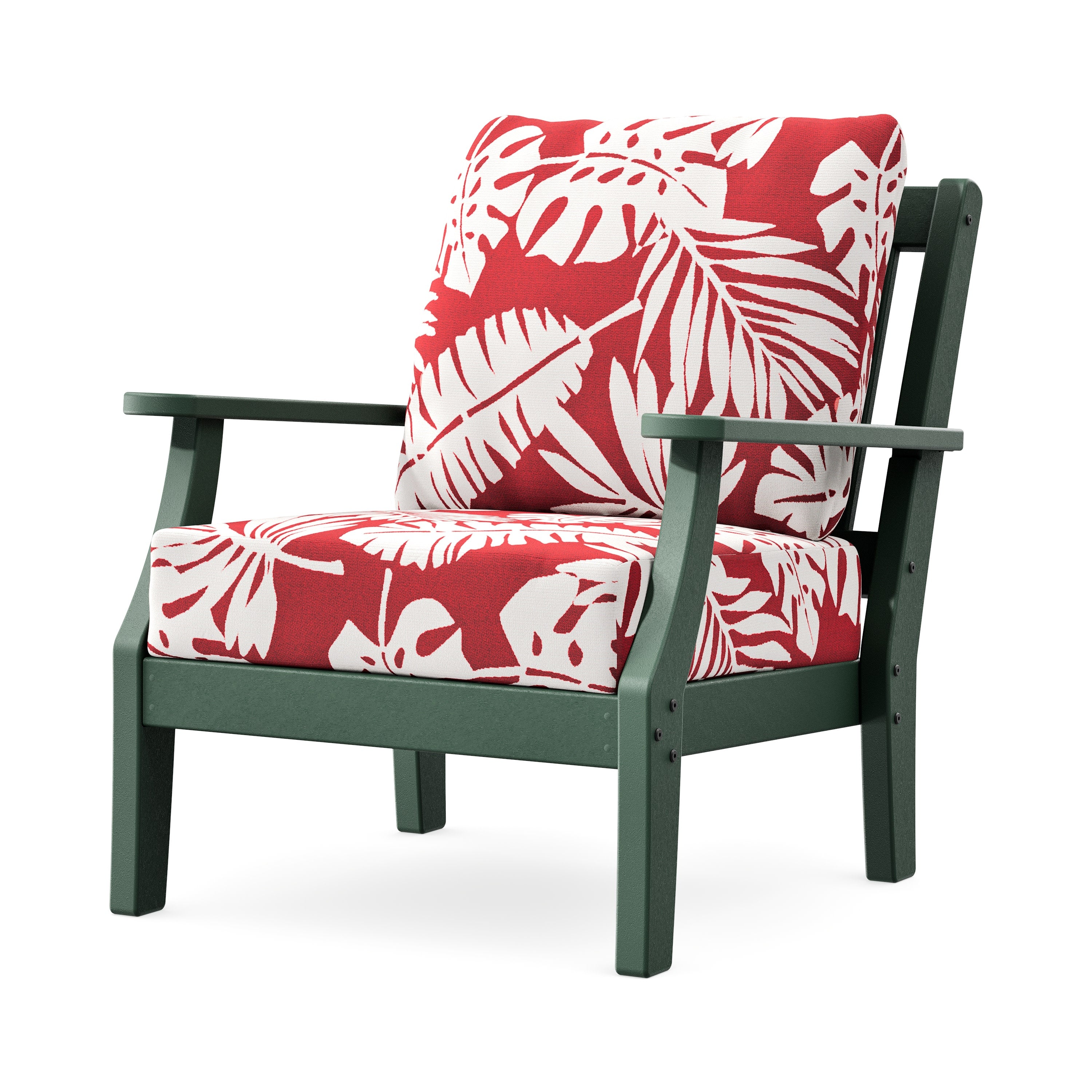Chinoiserie Deep Seating Chair in Green / Leaf Crimson