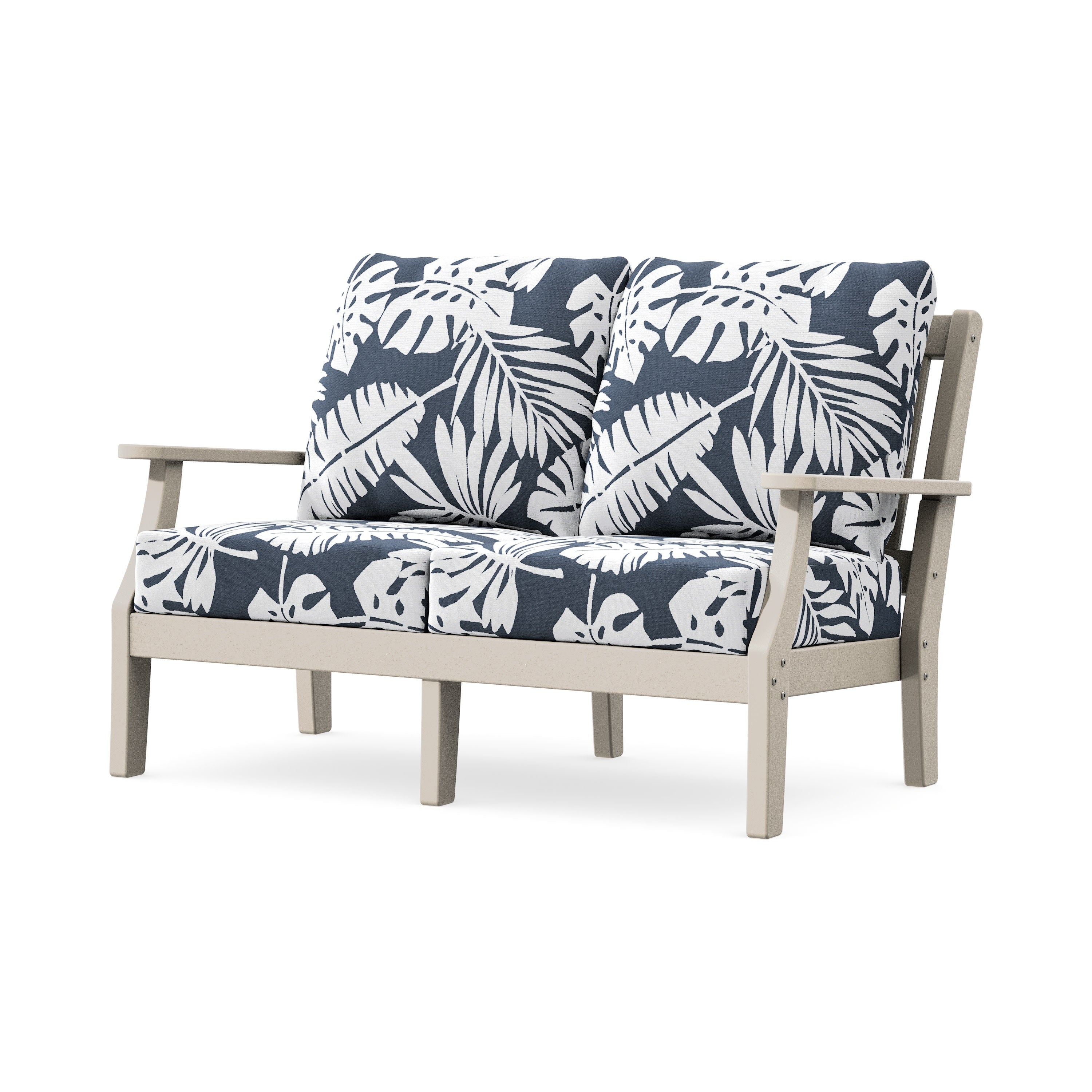 Chinoiserie Deep Seating Loveseat in Sand / Leaf Marine Indigo