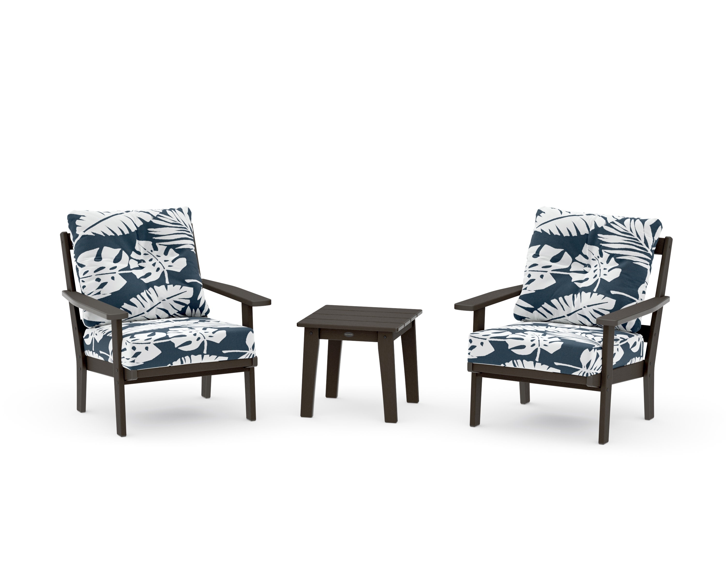 Oxford 3-Piece Deep Seating Set in Vintage Coffee / Leaf Marine Indigo