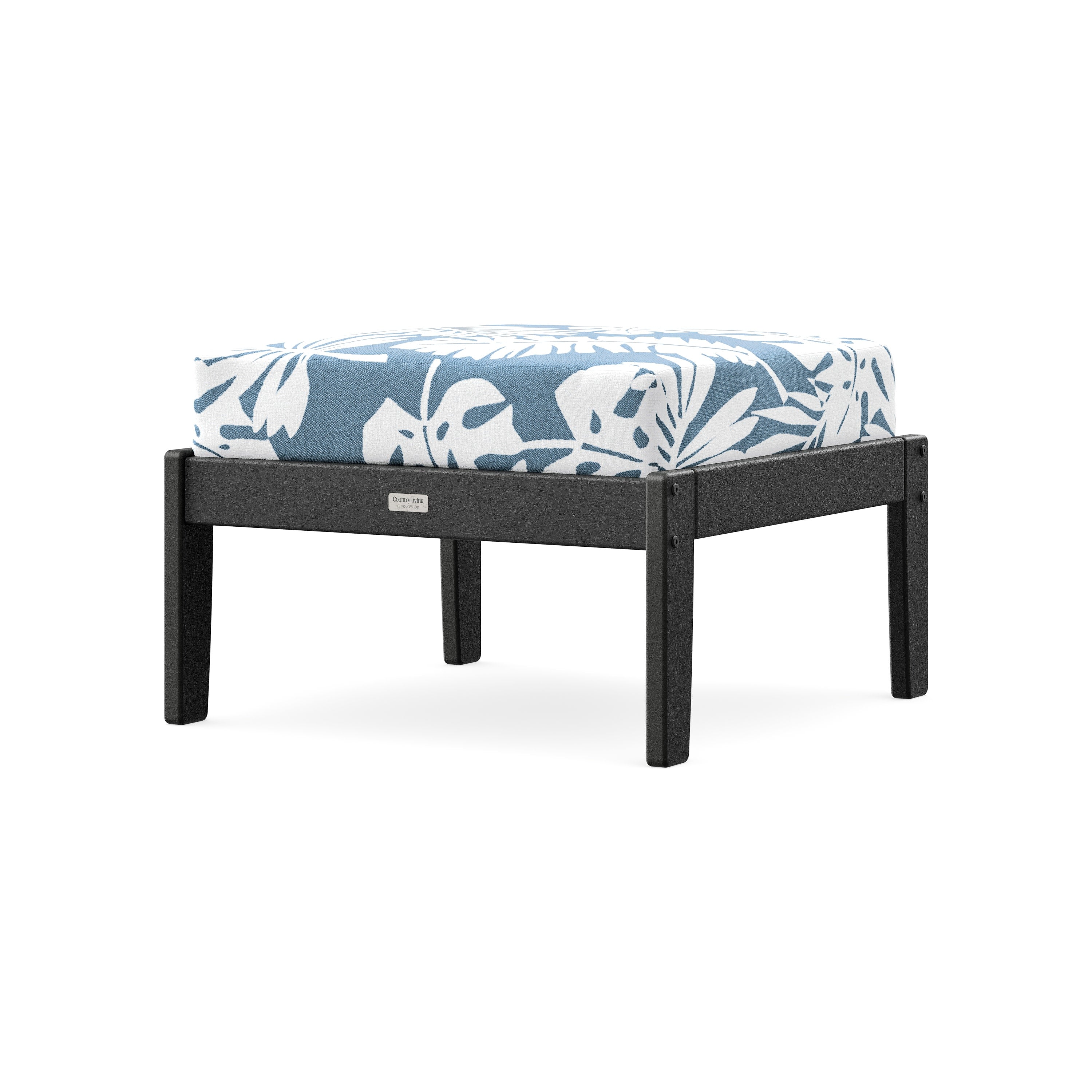 Cottage Deep Seating Ottoman in Black / Leaf Sky Blue